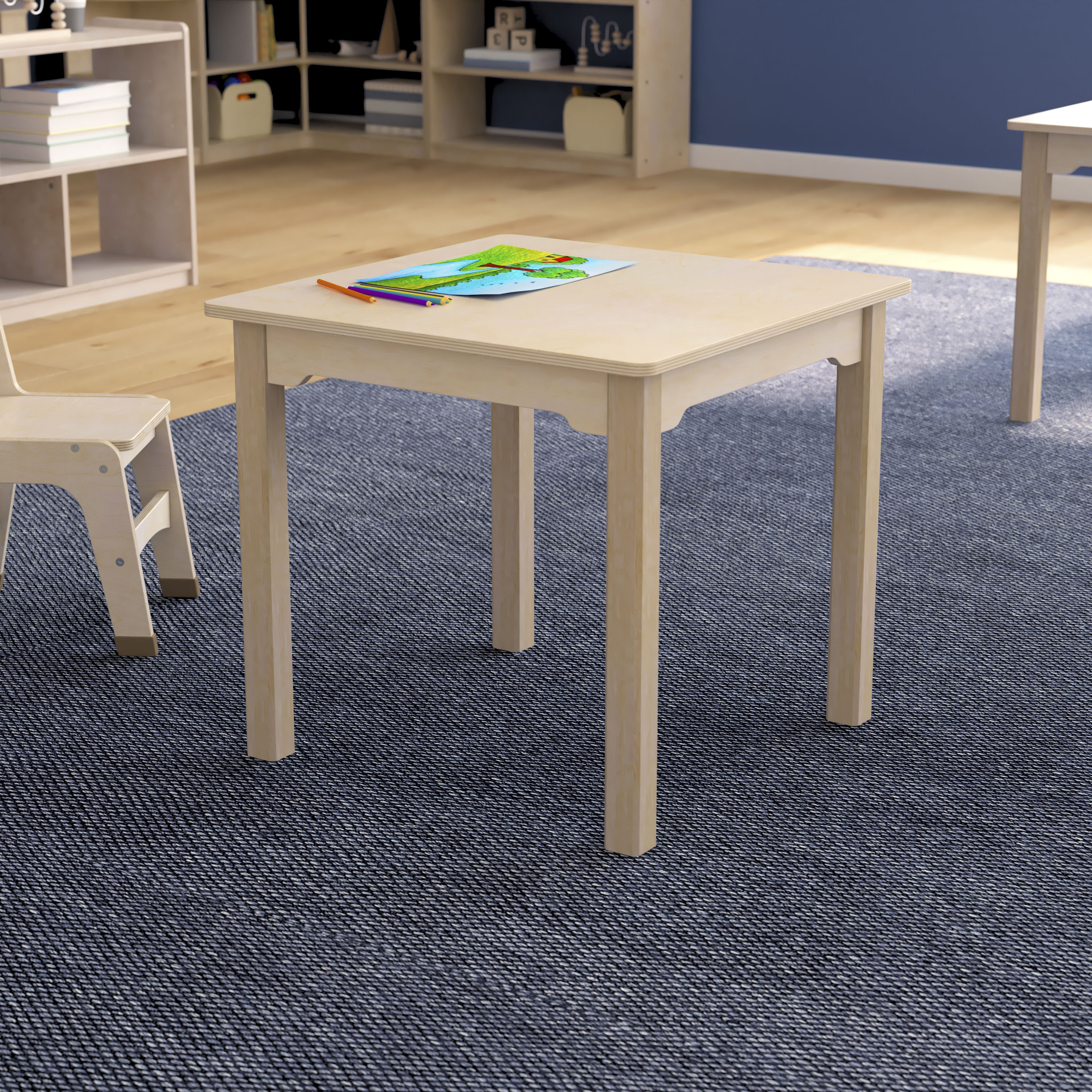 Bright Beginnings Commercial Grade Wooden Square Preschool Classroom Activity Table, (23.5"W x 21.25"H), Beech
