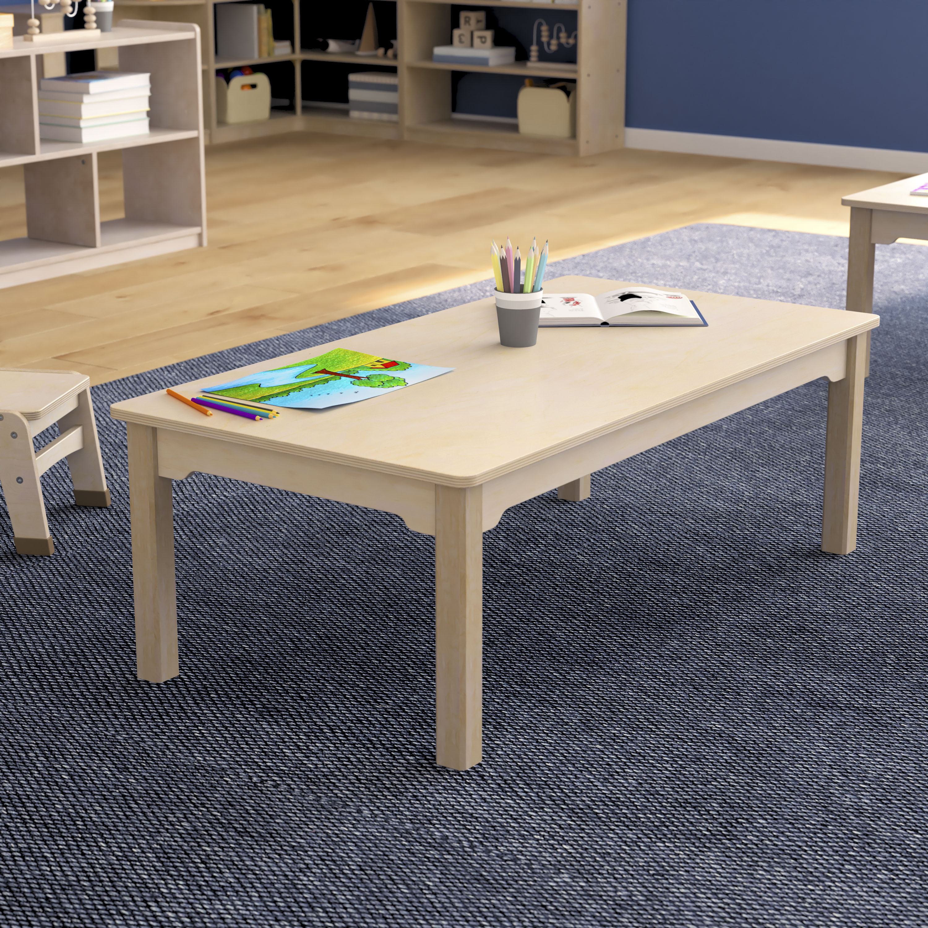 Bright Beginnings Commercial Grade Wooden Rectangular Preschool Classroom Activity Table, (23.5"W x 47.25"D x 14.5"H), Beech