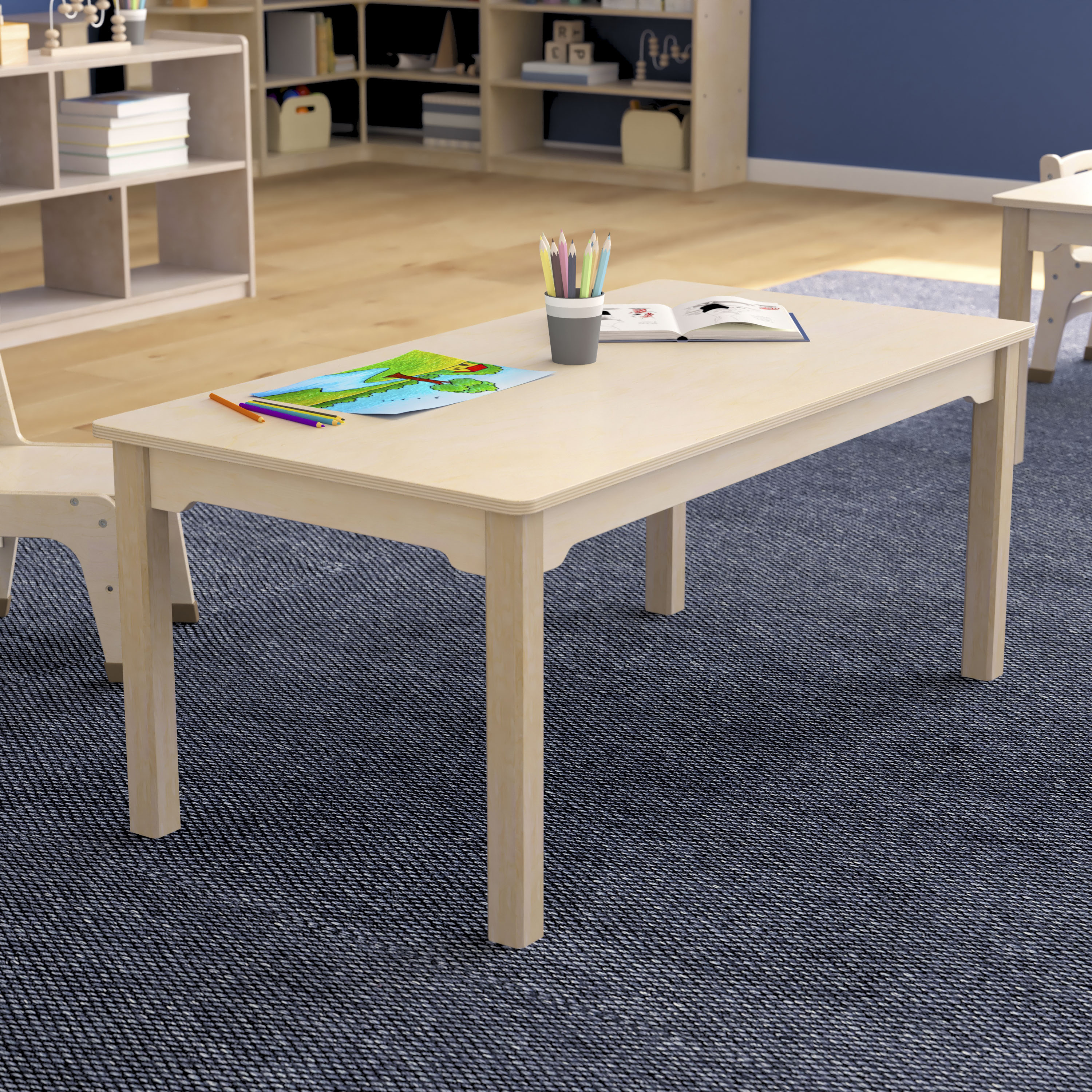 Bright Beginnings Commercial Grade Wooden Rectangular Preschool Classroom Activity Table, (23.5"W x 47.25"D x 18"H), Beech