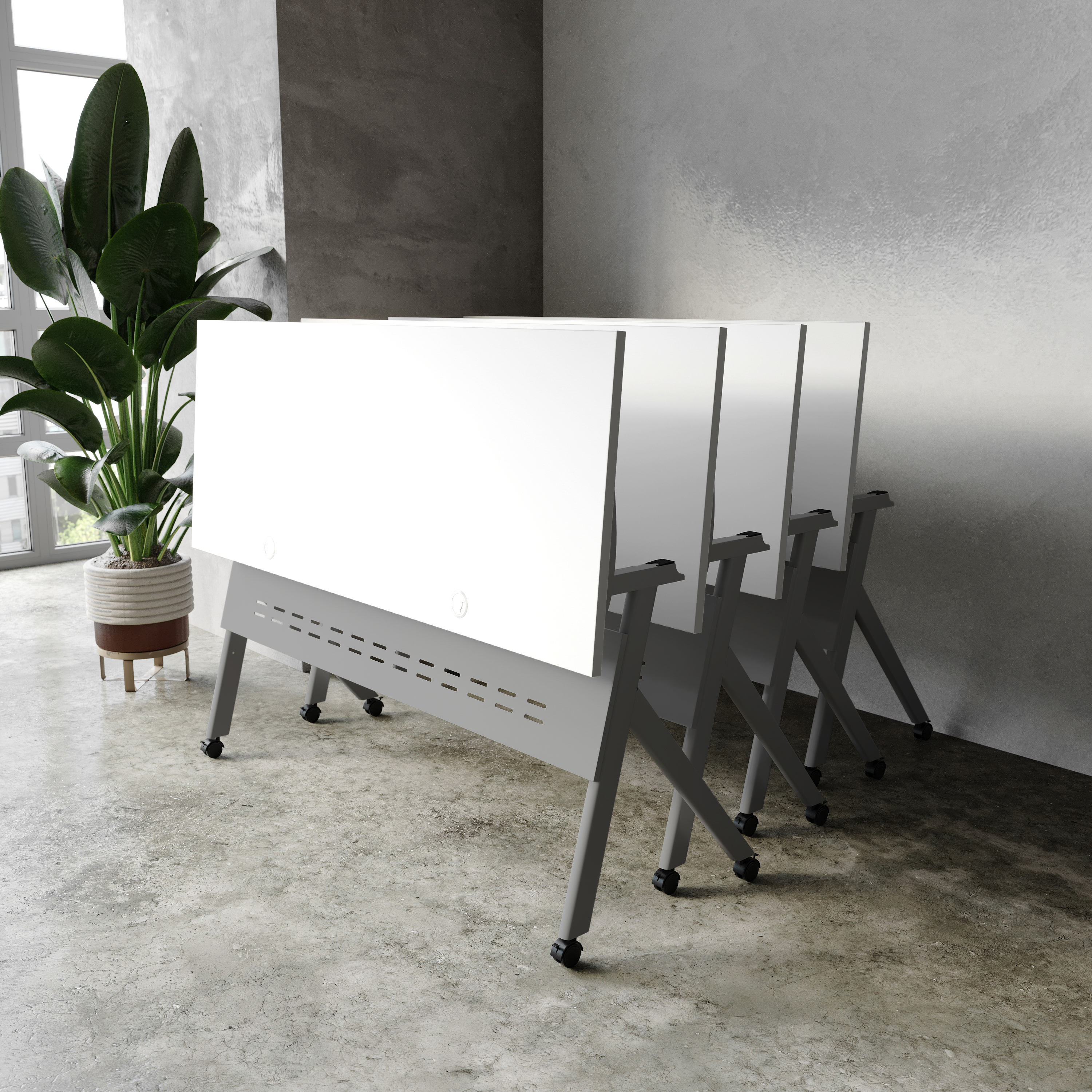 Davis Commercial Grade 60" x 24" Heavy-Duty Nesting Flip Training Table with Y-Legs, Modesty Panel, 1" Thick White Tabletop, and Gray Steel Frame
