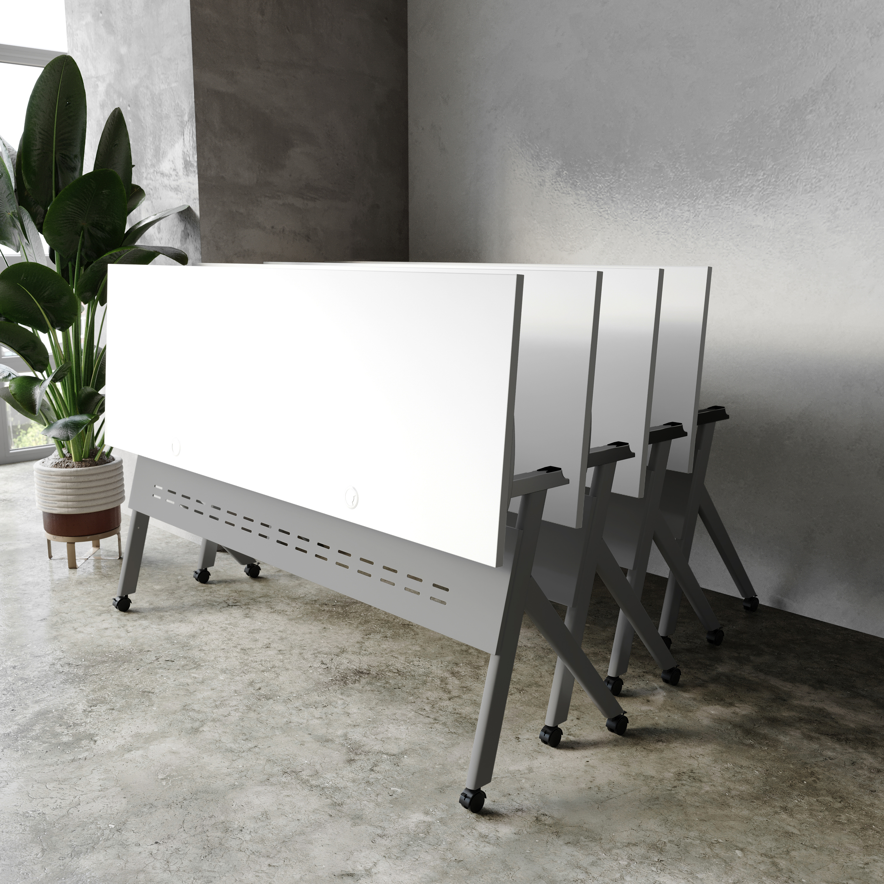 Davis Commercial Grade 72" x 24" Heavy-Duty Nesting Flip Training Table with Y-Legs, Modesty Panel, 1" Thick White Tabletop, and Gray Steel Frame