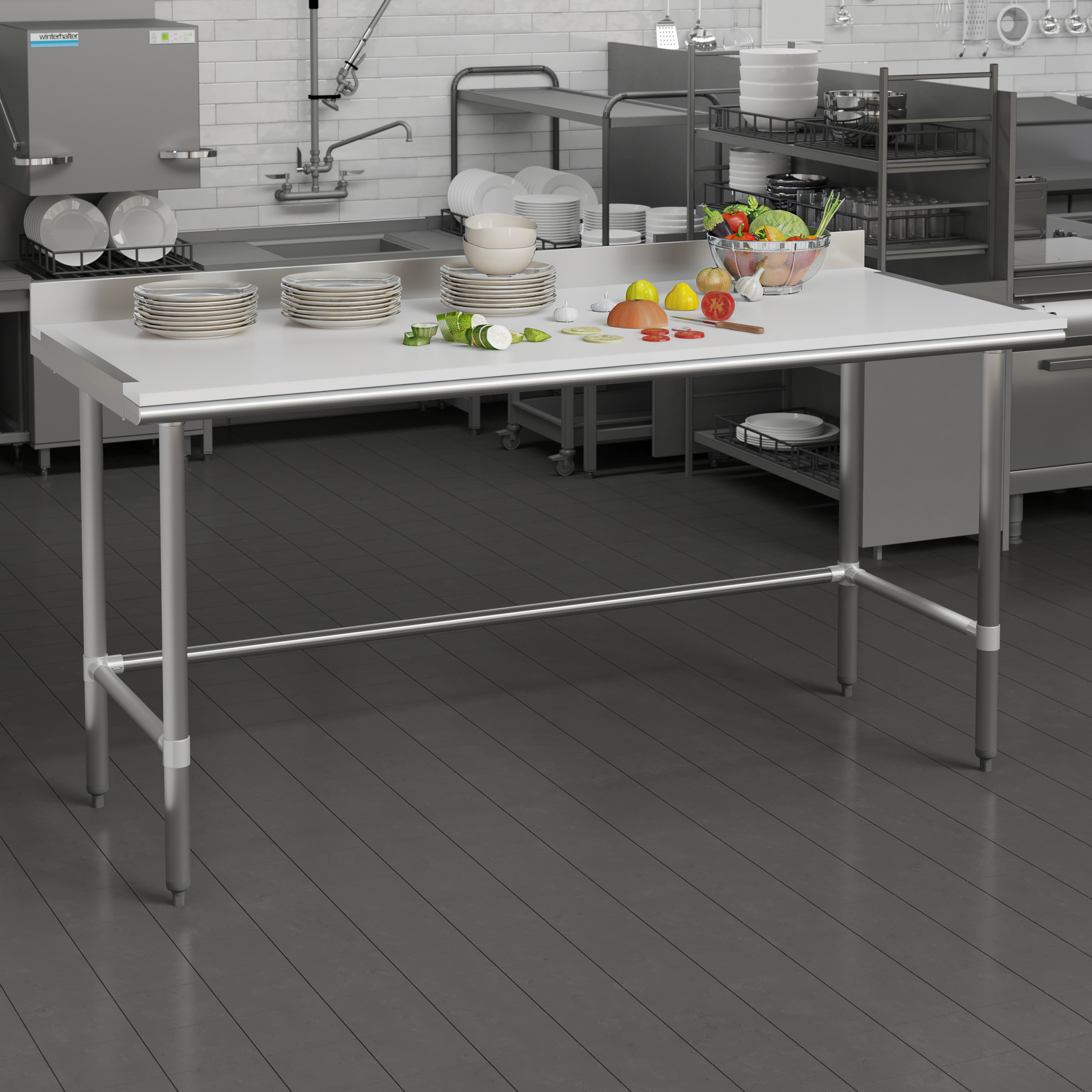 Denton Commercial Grade NSF Certified High-Pressure 0.75" Thick Poly Top Cutting Board with Brackets for Kitchen Tabletop