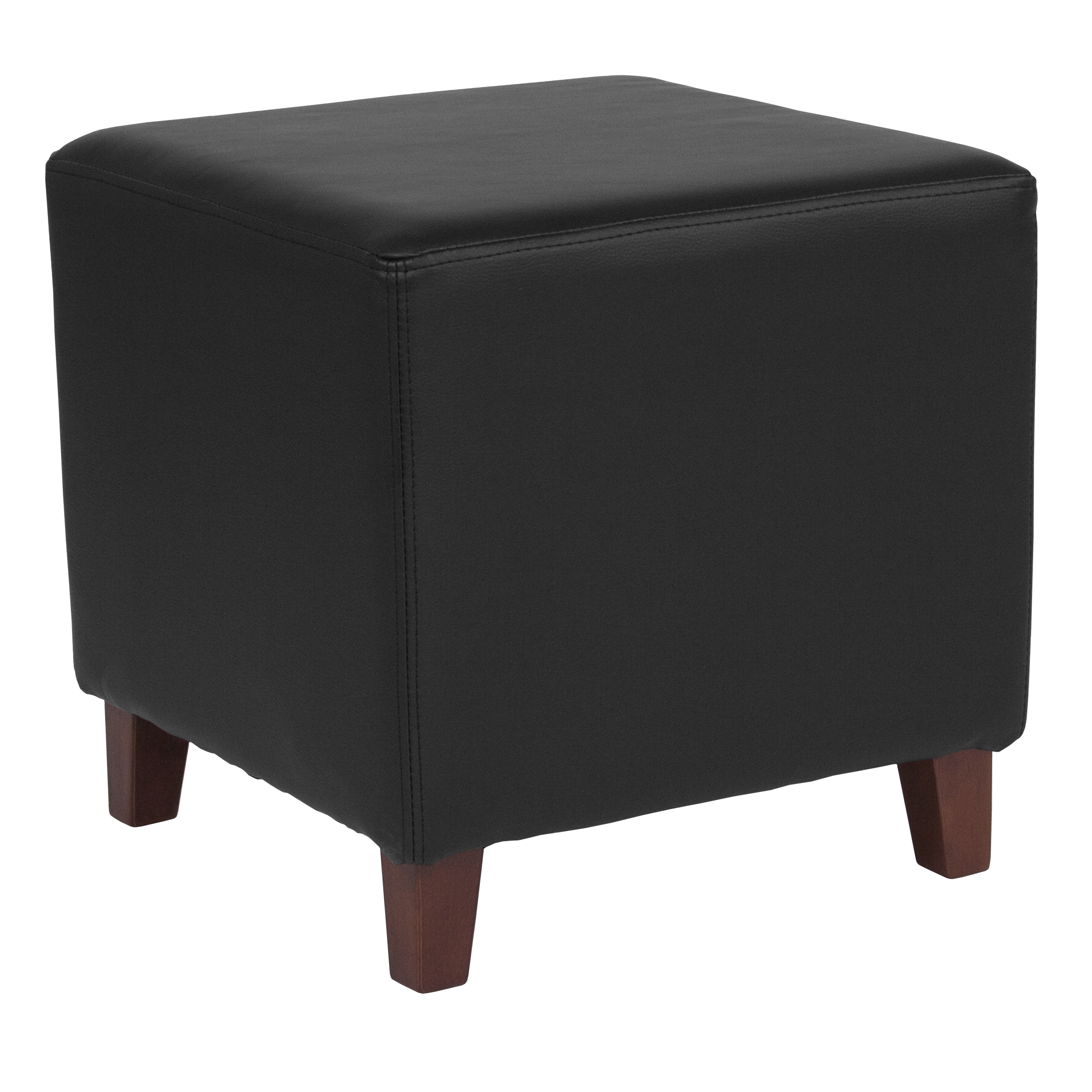 Ascalon Upholstered Ottoman Pouf in Black LeatherSoft