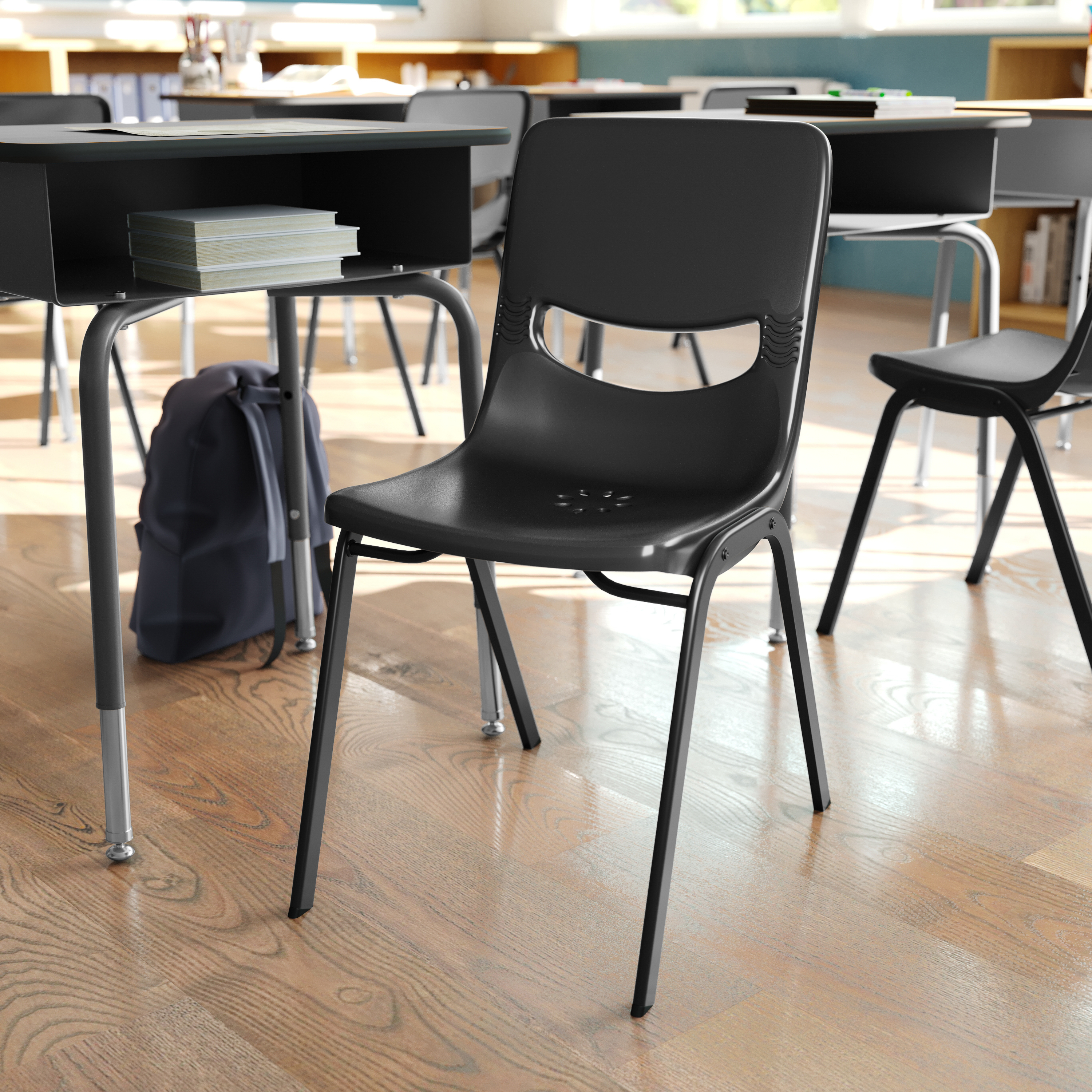HERCULES Heavy-Duty Flex Comfort Classroom Stack Chair with Powder-Coated Frame and Black Ergonomic Back and Seat