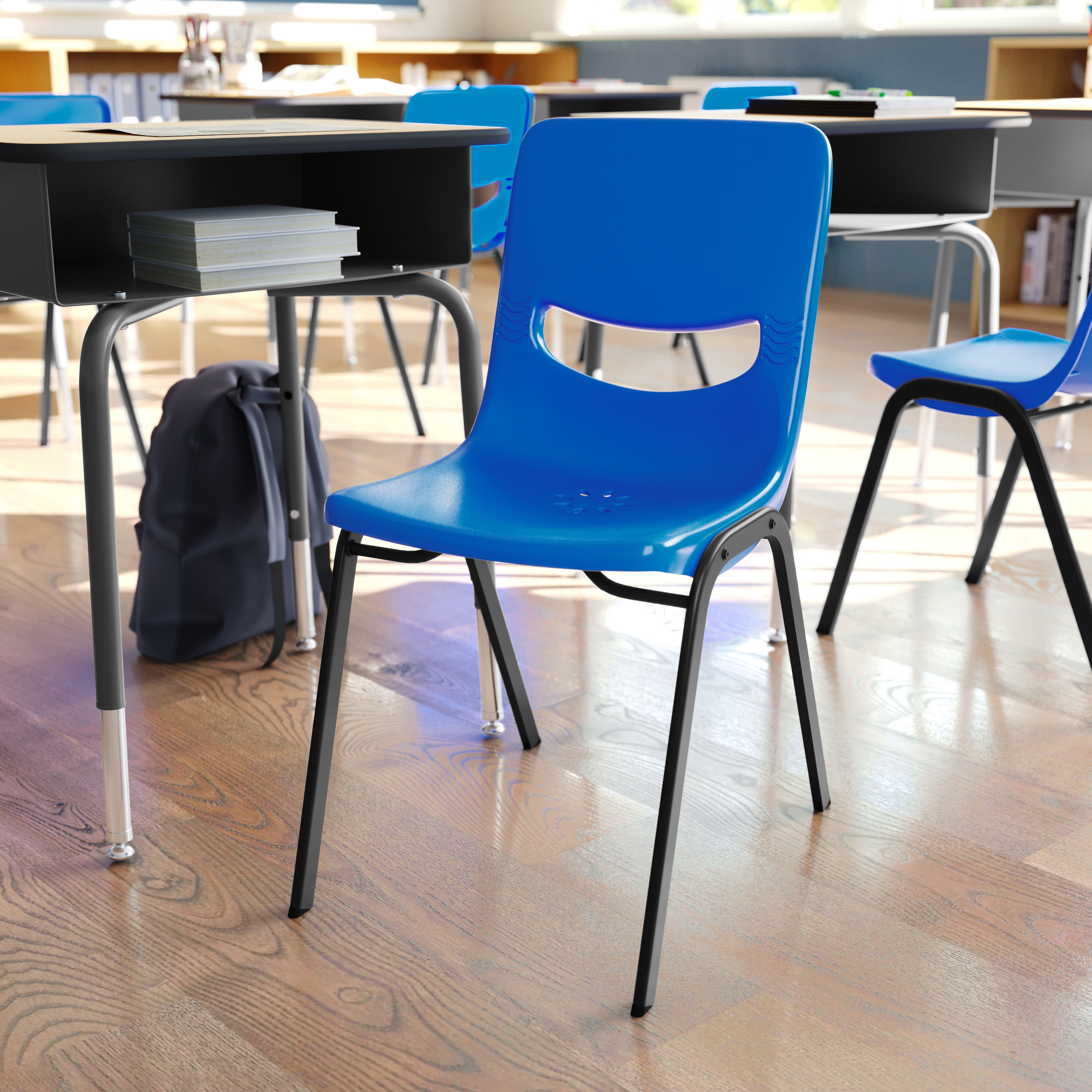 HERCULES Heavy-Duty Flex Comfort Classroom Stack Chair with Powder-Coated Frame and Navy Ergonomic Back and Seat