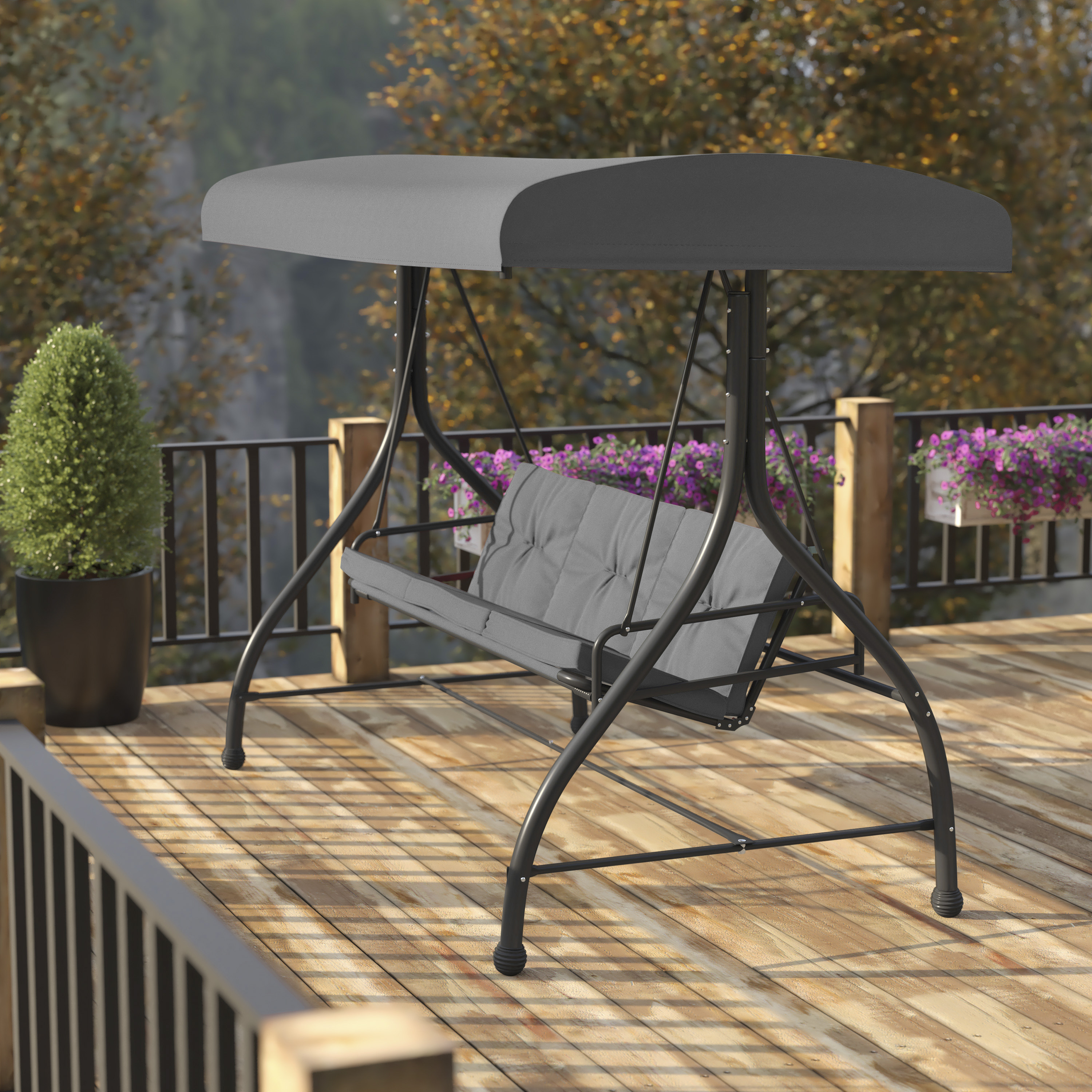 Tellis 3-Seat Outdoor Steel Converting Patio Swing Canopy Hammock with Cushions / Outdoor Swing Bed (Gray)