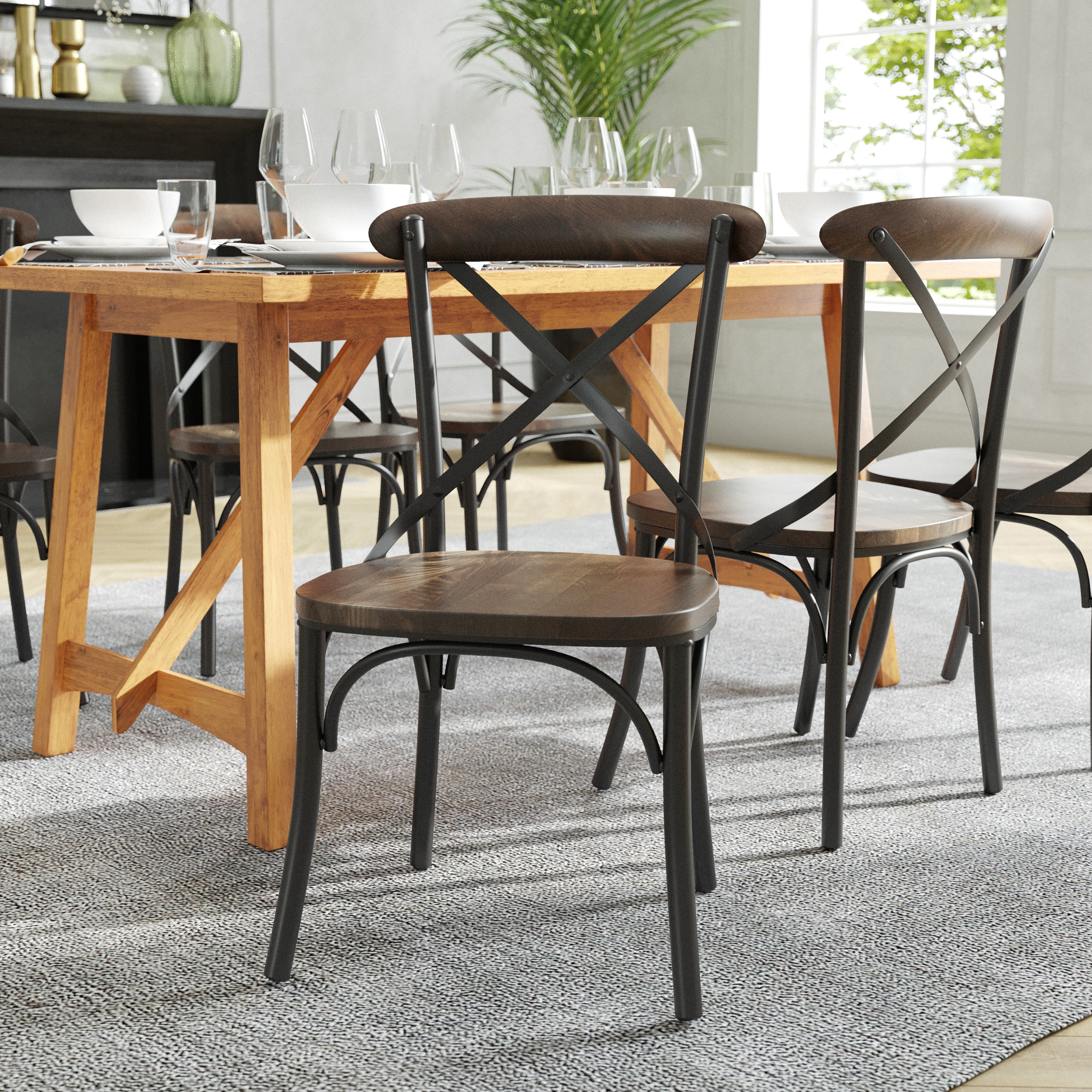 Advantage X-Back Chair with Metal Bracing and Fruitwood Seat
