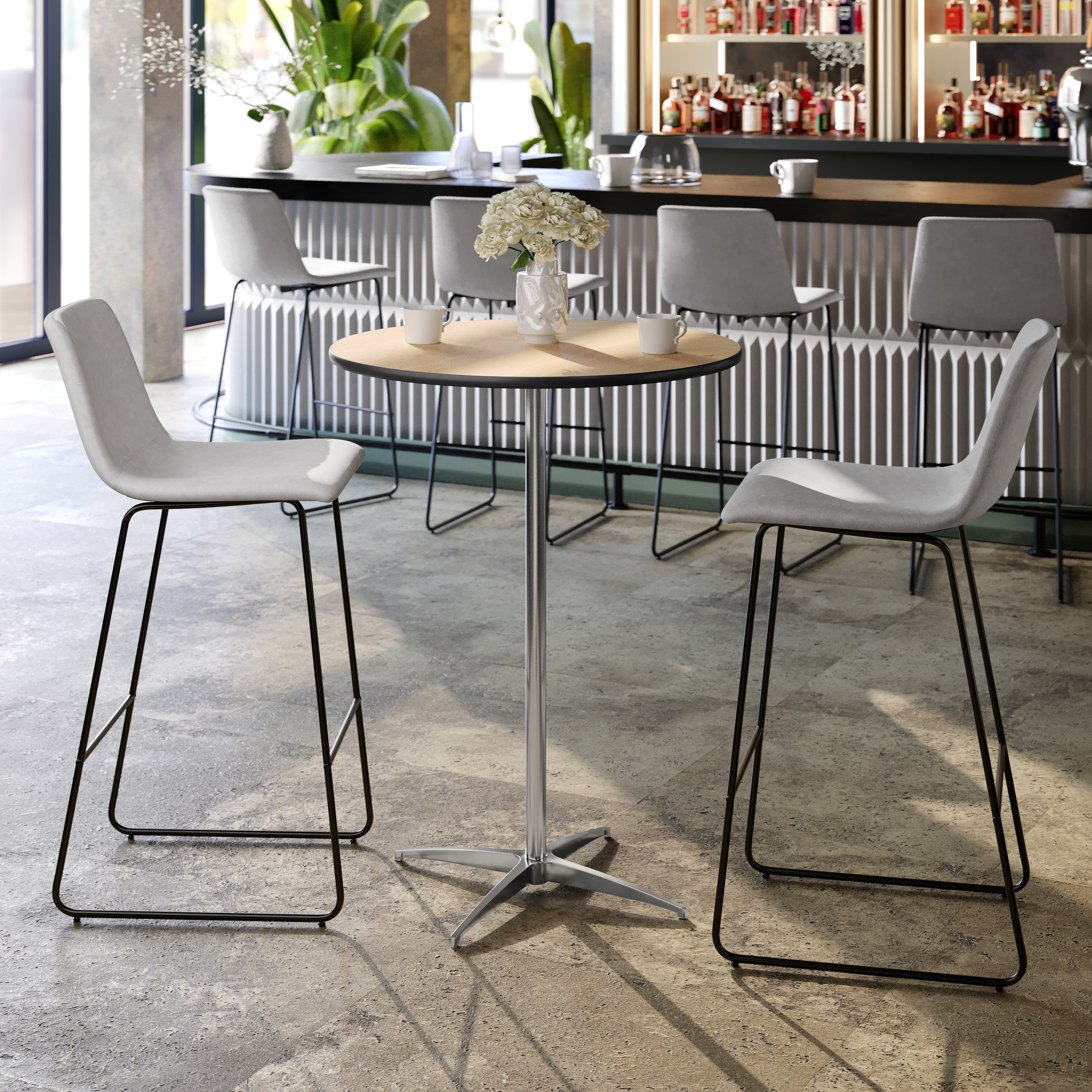 Lars 30'' Round Wood Cocktail Table with 30'' and 42'' Columns