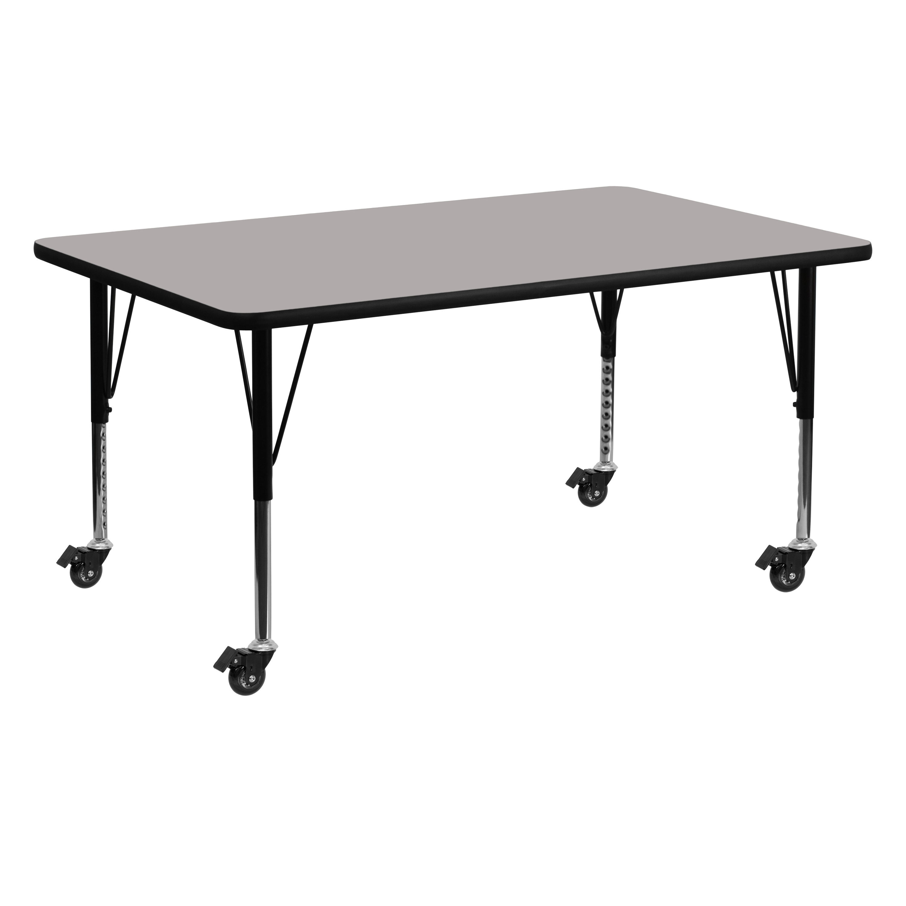 Wren Mobile 24''W x 60''L Rectangular Grey HP Laminate Activity Table - Height Adjustable Short Legs