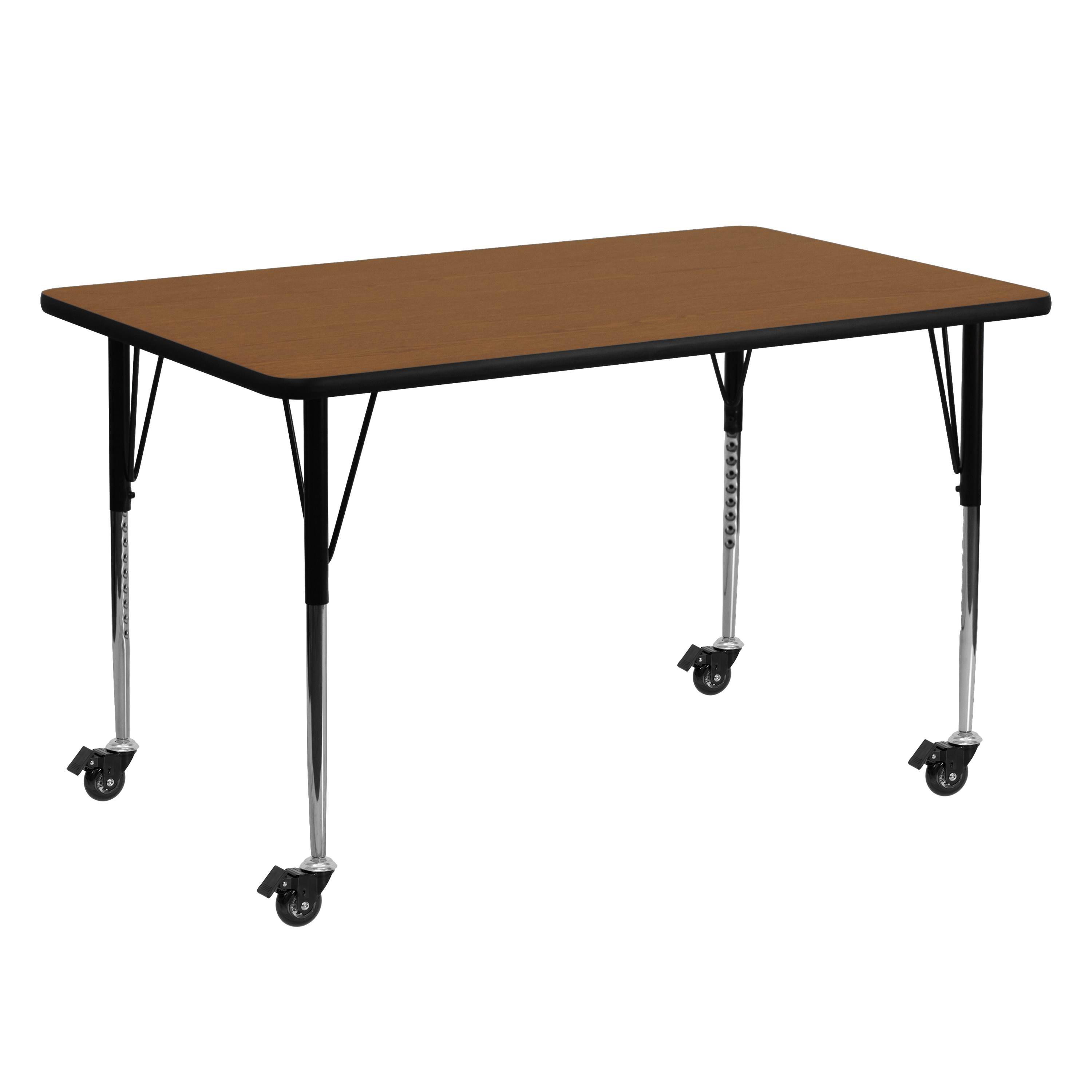 Wren Mobile 24''W x 60''L Rectangular Oak HP Laminate Activity Table - Standard Height Adjustable Legs