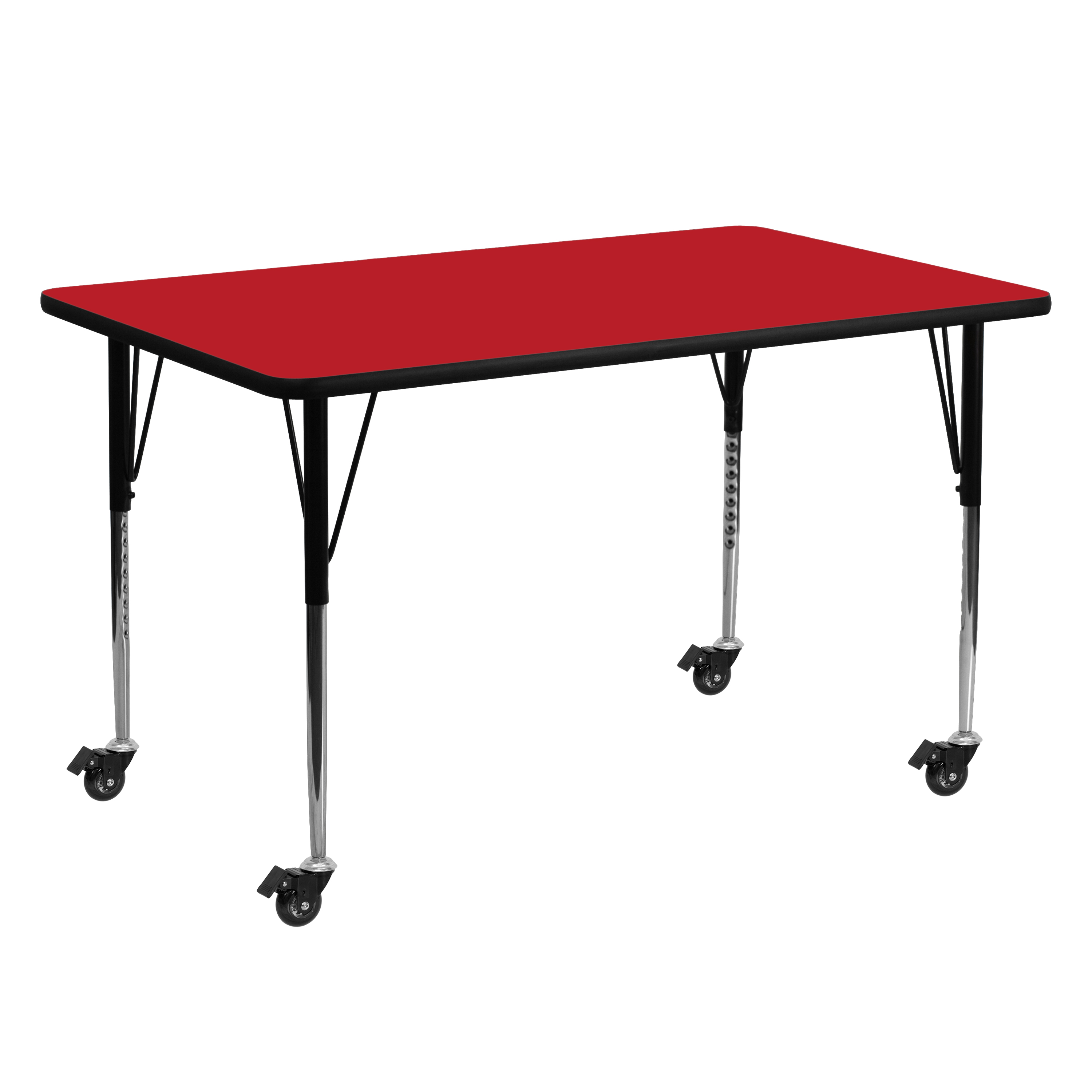 Wren Mobile 24''W x 60''L Rectangular Red HP Laminate Activity Table - Standard Height Adjustable Legs
