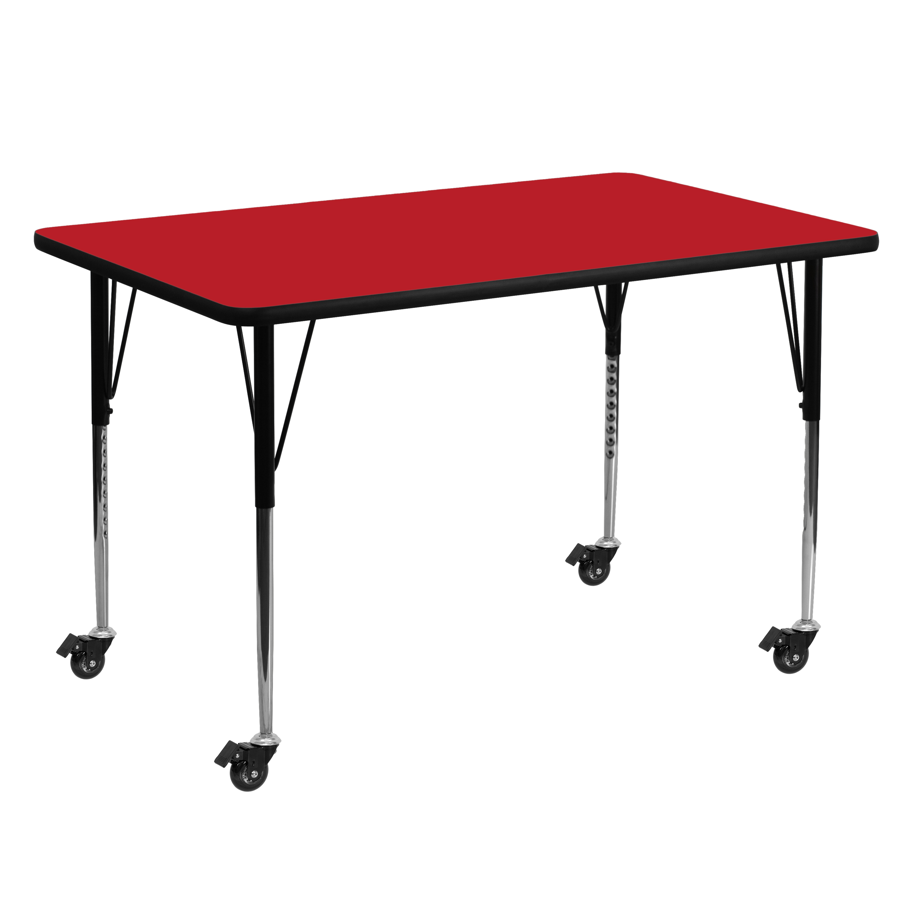 Wren Mobile 30''W x 60''L Rectangular Red HP Laminate Activity Table - Standard Height Adjustable Legs