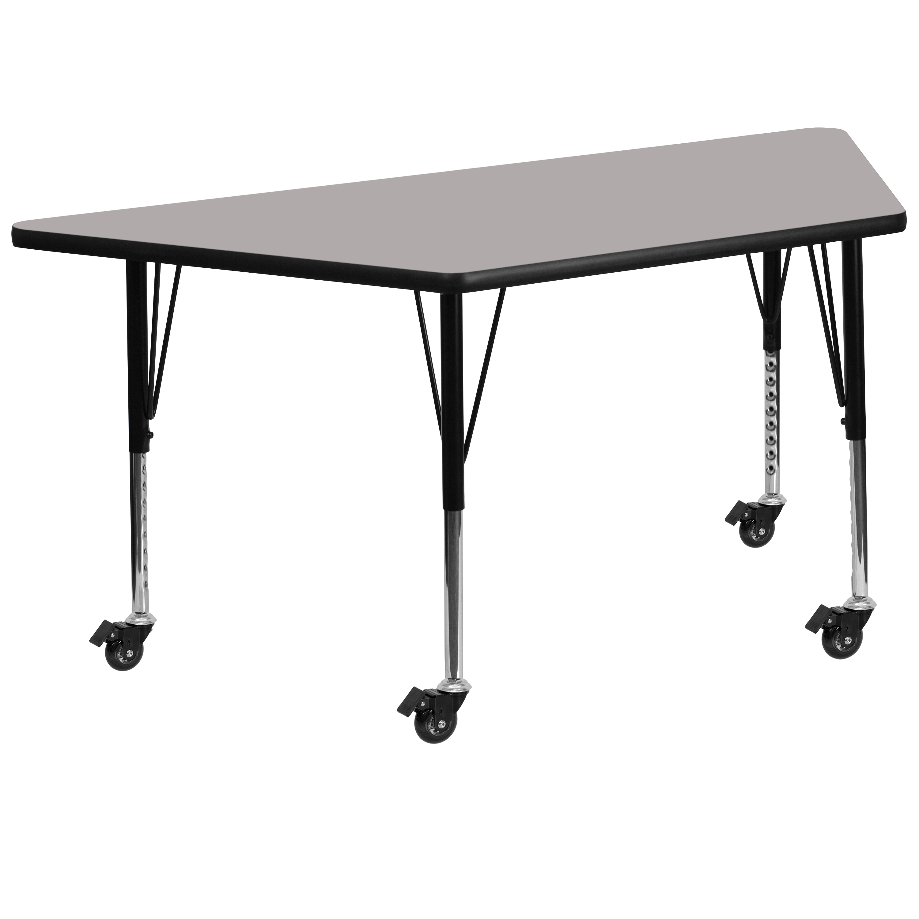 Wren Mobile 29''W x 57''L Trapezoid Grey HP Laminate Activity Table - Height Adjustable Short Legs