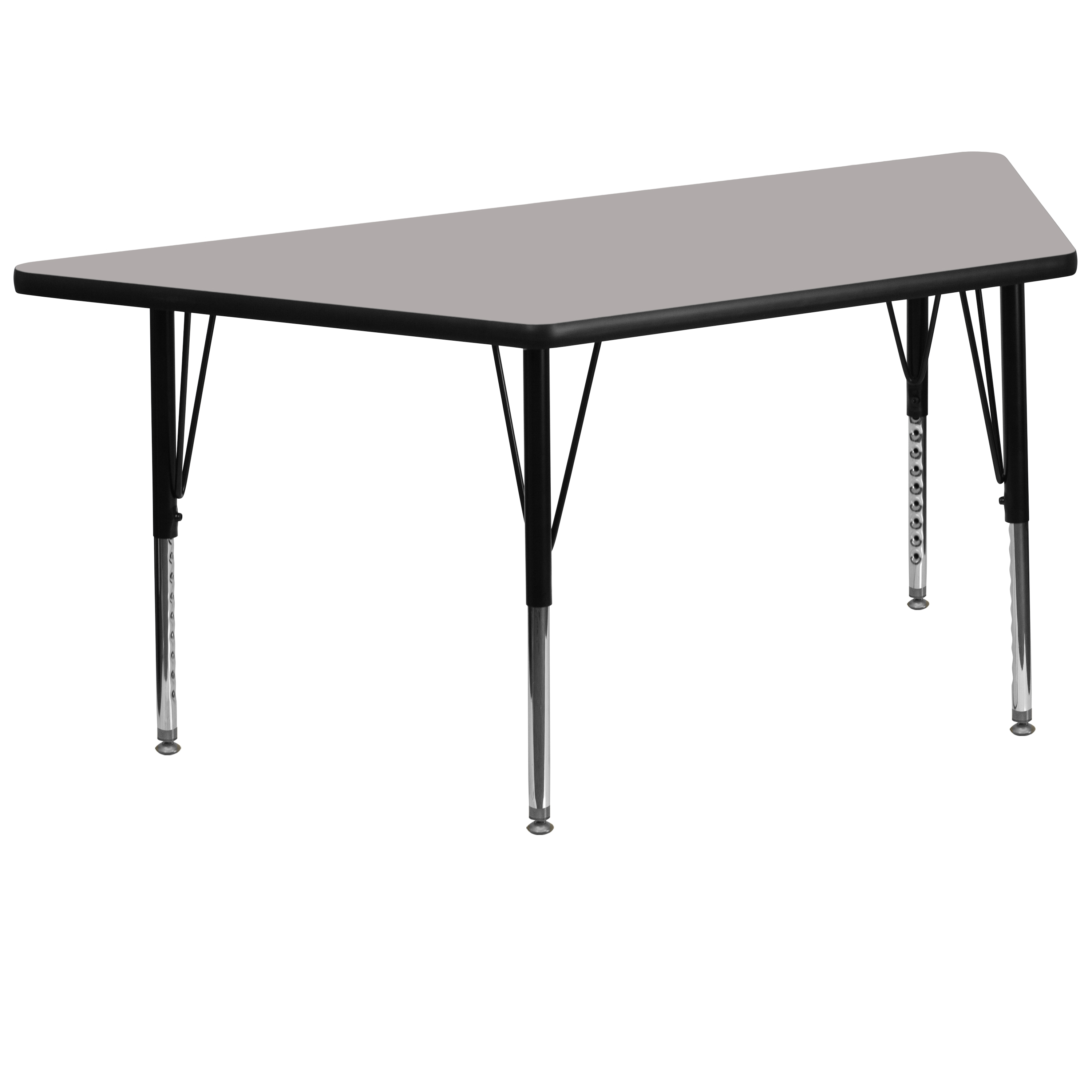 Wren 29''W x 57''L Trapezoid Grey HP Laminate Activity Table - Height Adjustable Short Legs