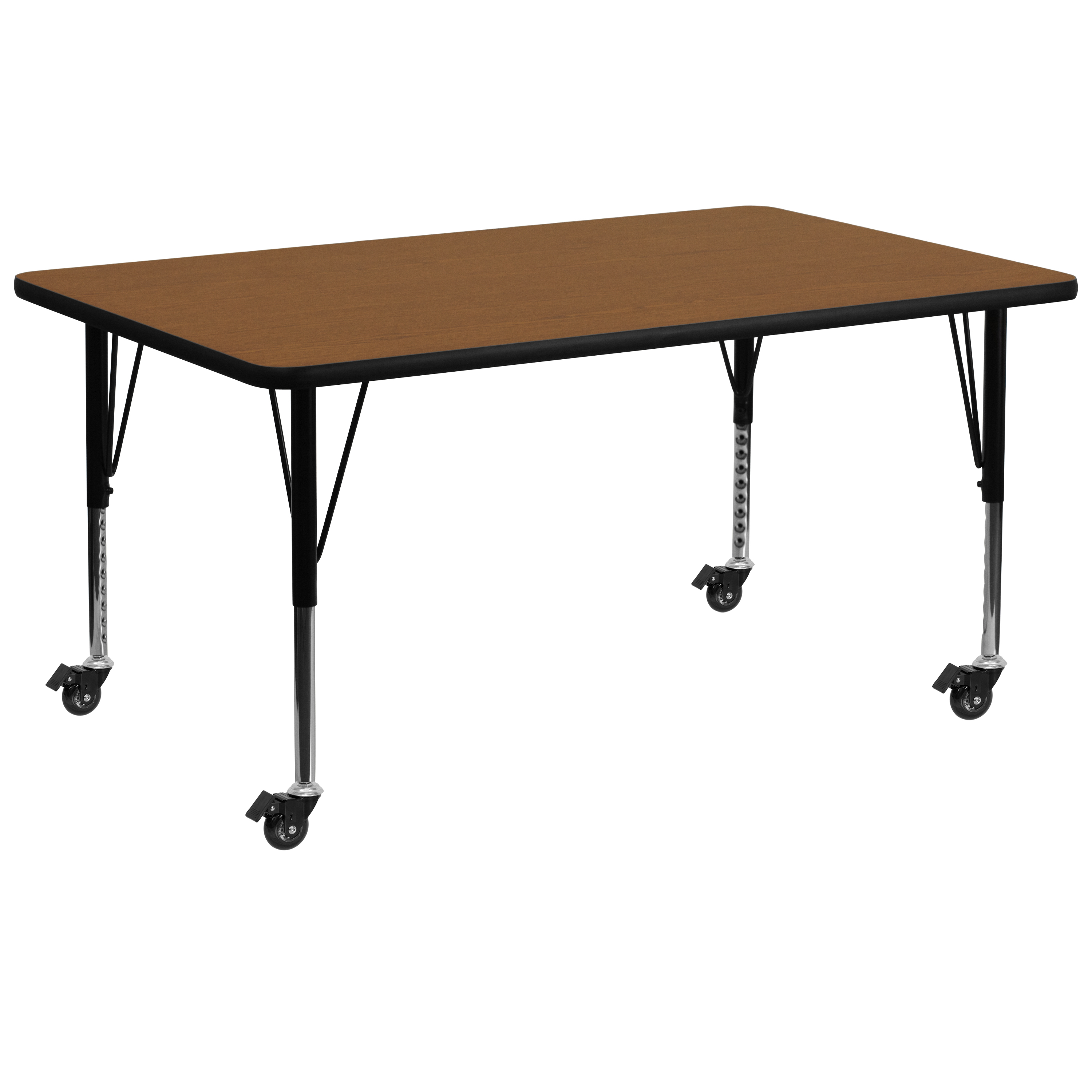Wren Mobile 30''W x 72''L Rectangular Oak HP Laminate Activity Table - Height Adjustable Short Legs