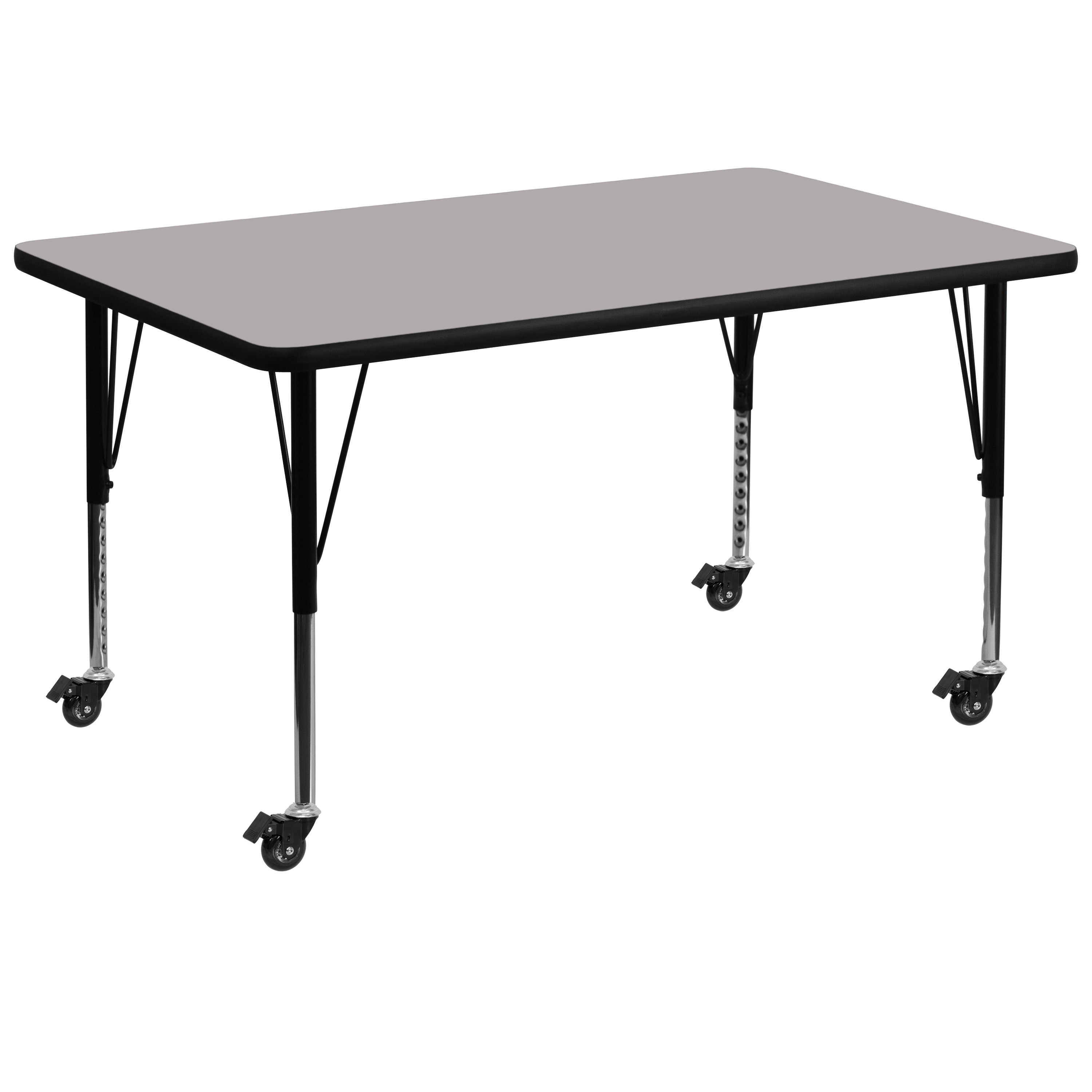 Wren Mobile 36''W x 72''L Rectangular Grey HP Laminate Activity Table - Height Adjustable Short Legs