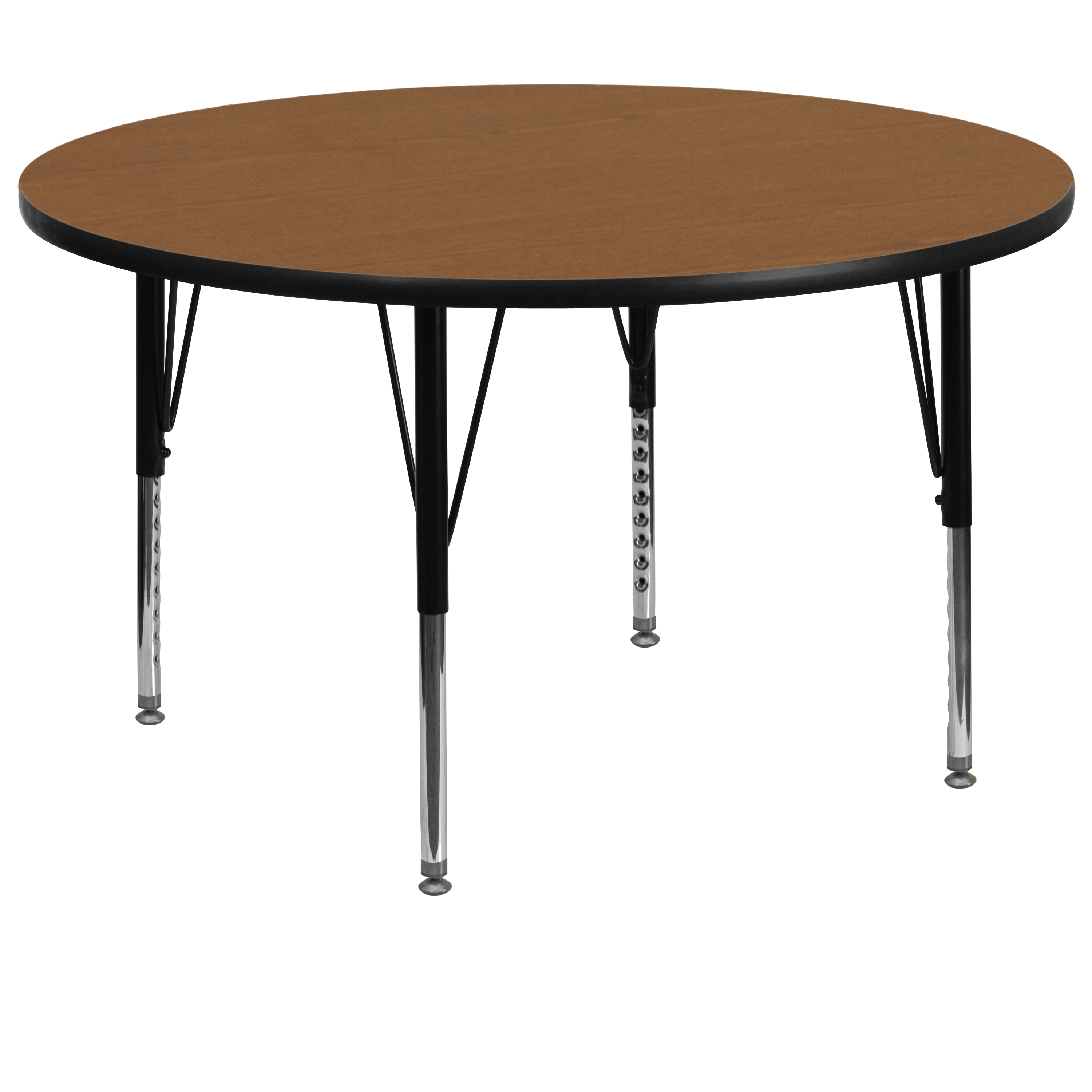 Wren 60'' Round Oak Thermal Laminate Activity Table - Height Adjustable Short Legs