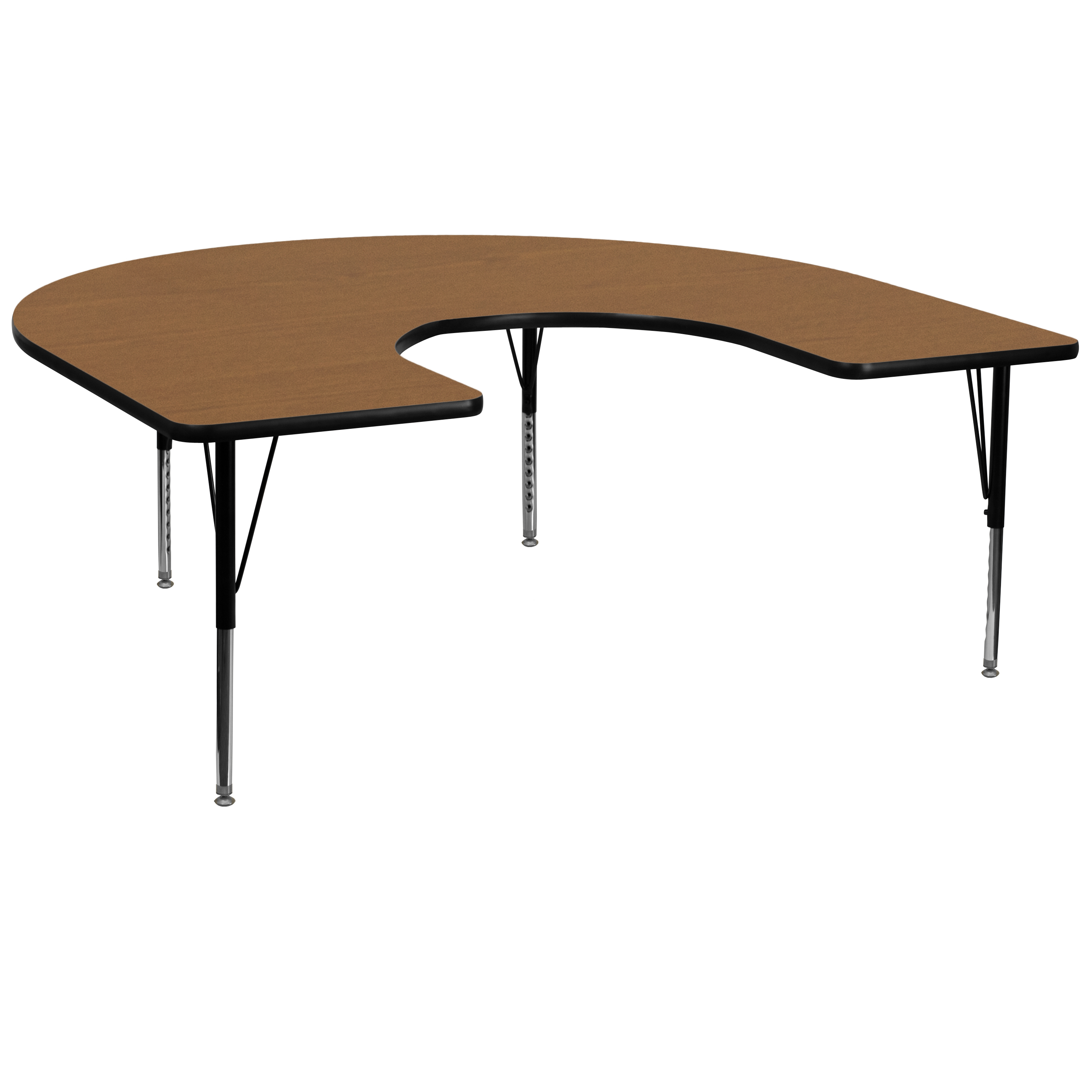 Wren 60''W x 66''L Horseshoe Oak Thermal Laminate Activity Table - Height Adjustable Short Legs