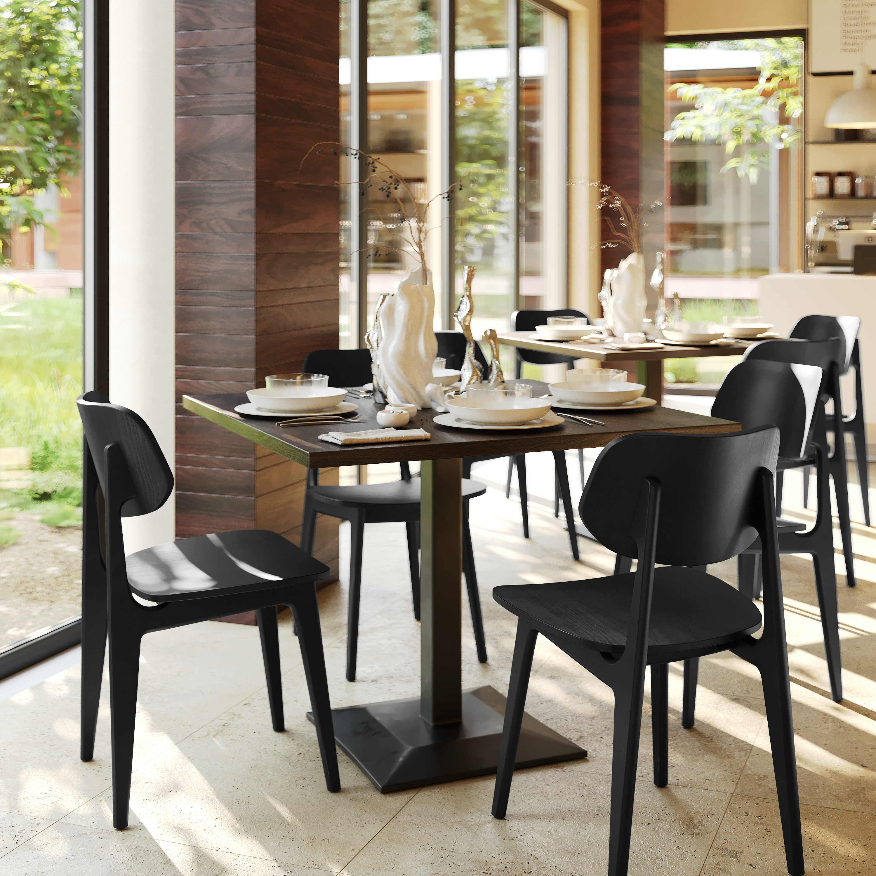 Verona Commercial Grade Solid Wood Dining Chair with Curved Oval Backrest in Black