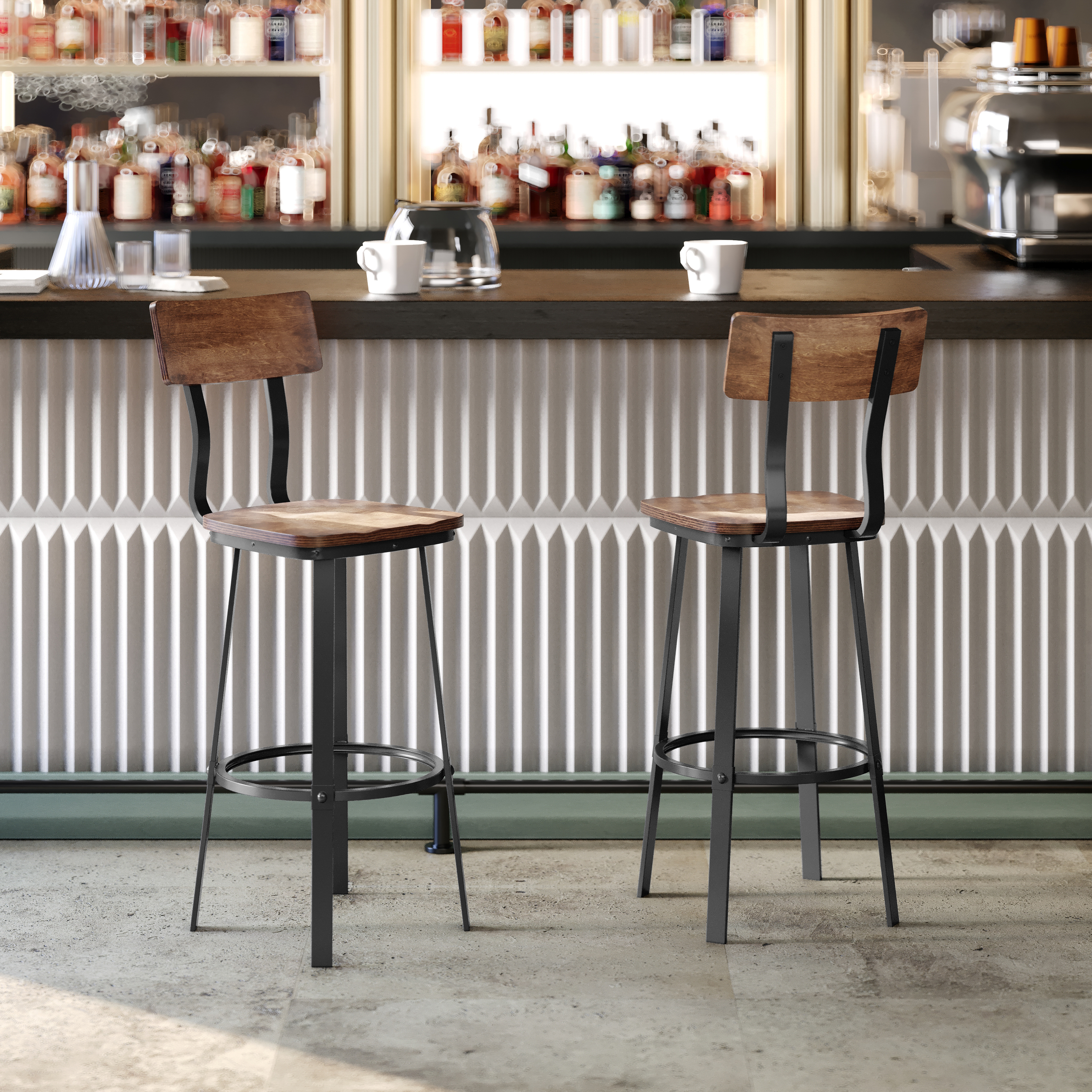 Flint Series Commercial Grade Antique Copper Restaurant Barstool with Wood Seat & Back and Gray Powder Coat Frame