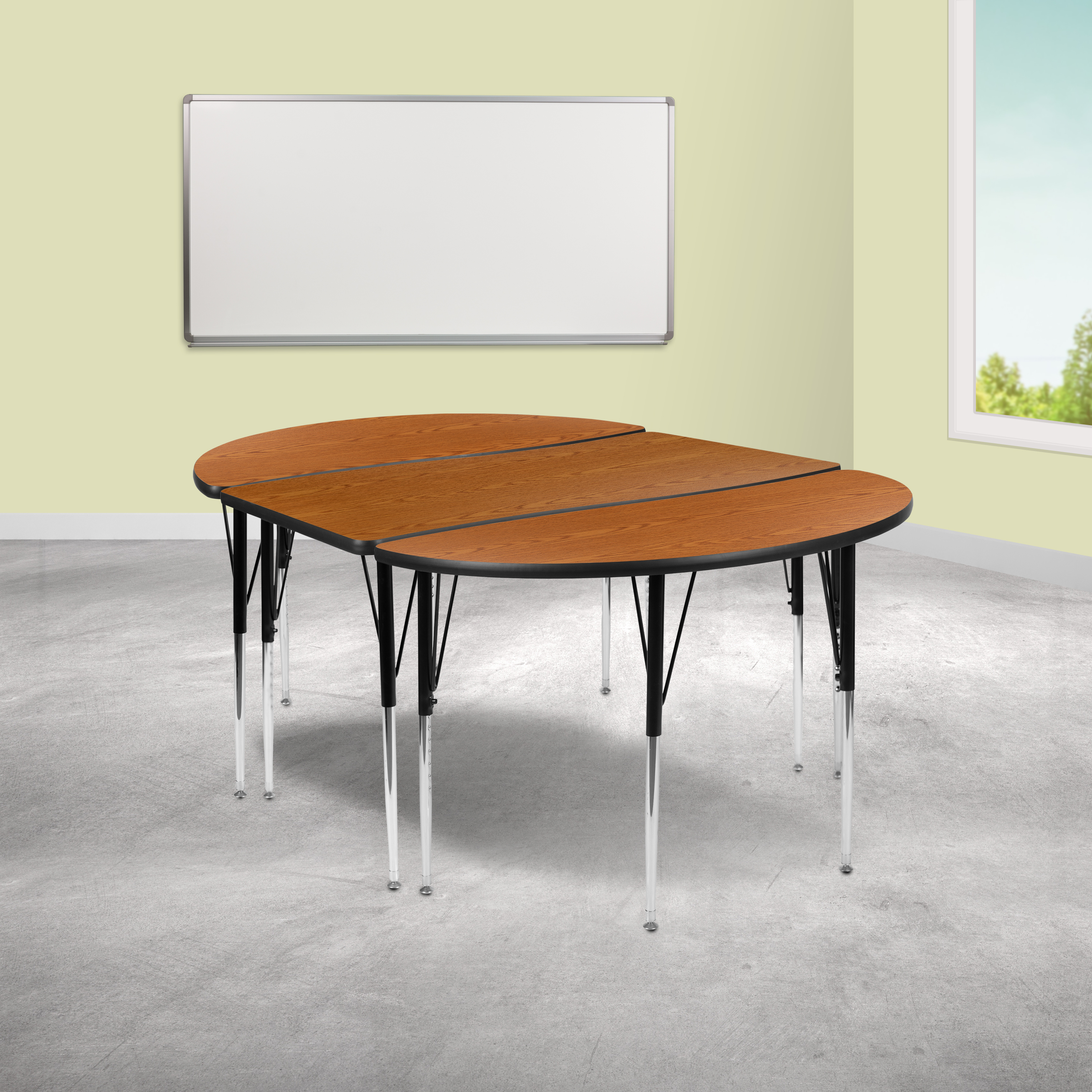 Emmy 2 Piece 76" Oval Wave Flexible Oak Thermal Laminate Activity Table Set - Standard Height Adjustable Legs