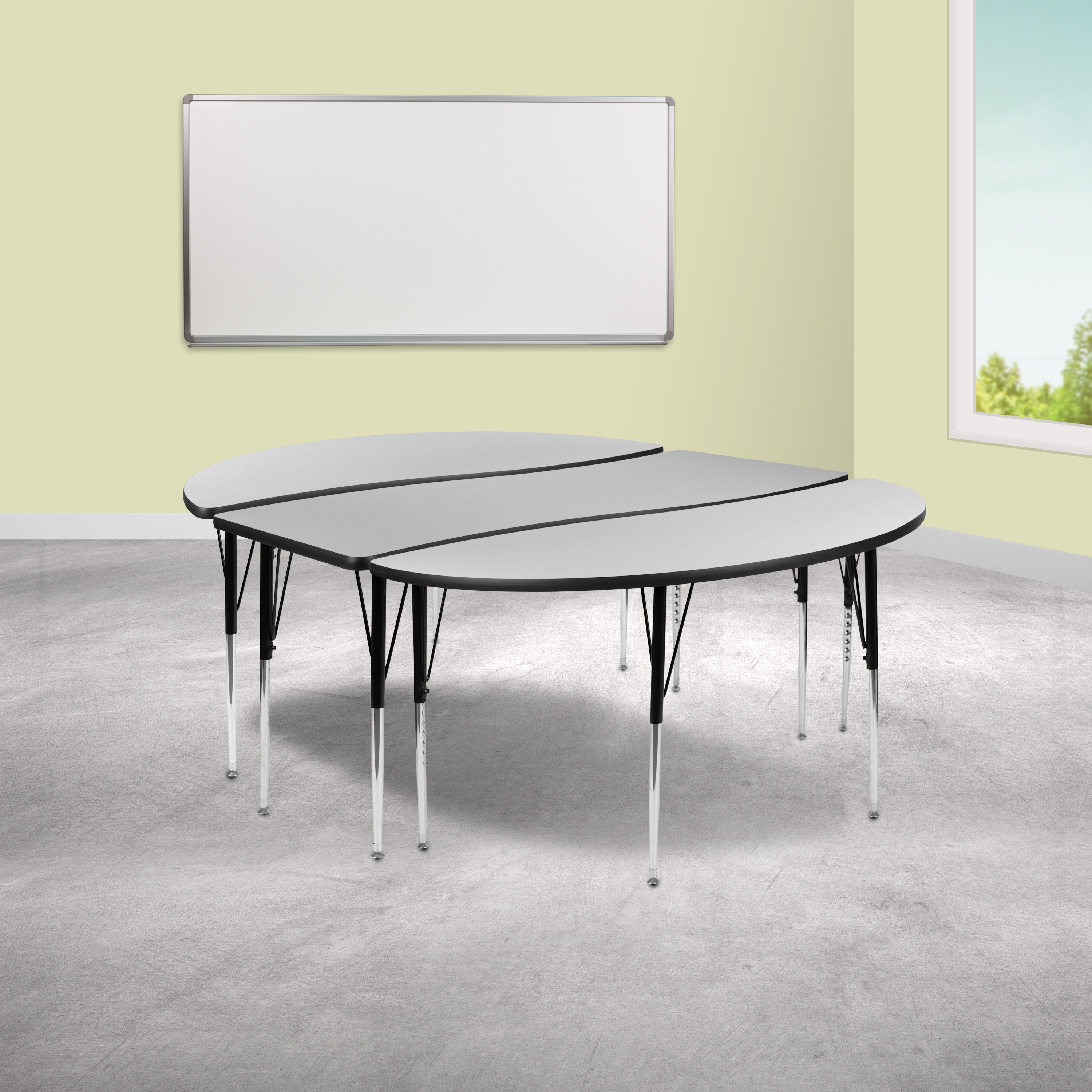 Emmy 2 Piece 86" Oval Wave Flexible Grey Thermal Laminate Activity Table Set - Standard Height Adjustable Legs