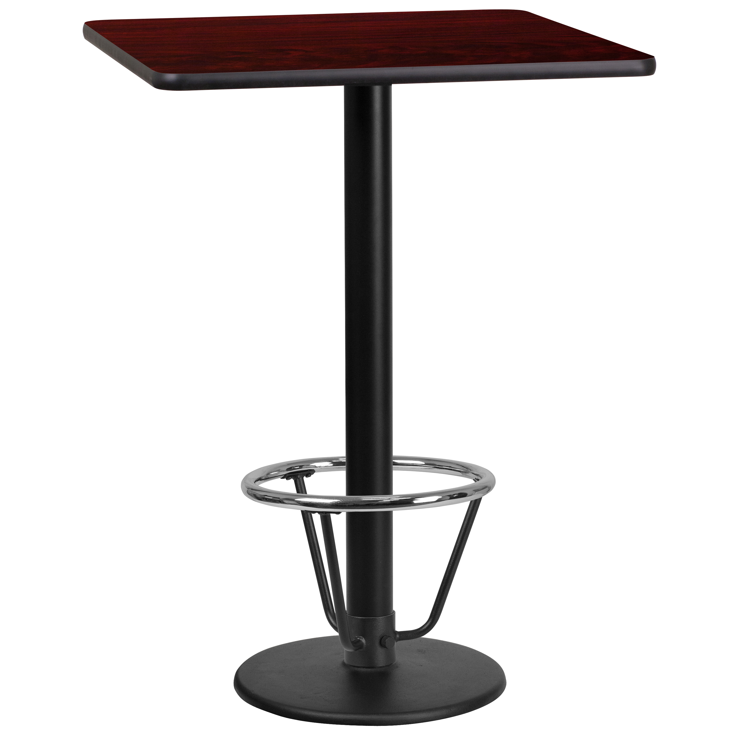 Stiles 24'' Square Mahogany Laminate Table Top with 18'' Round Bar Height Table Base and Foot Ring