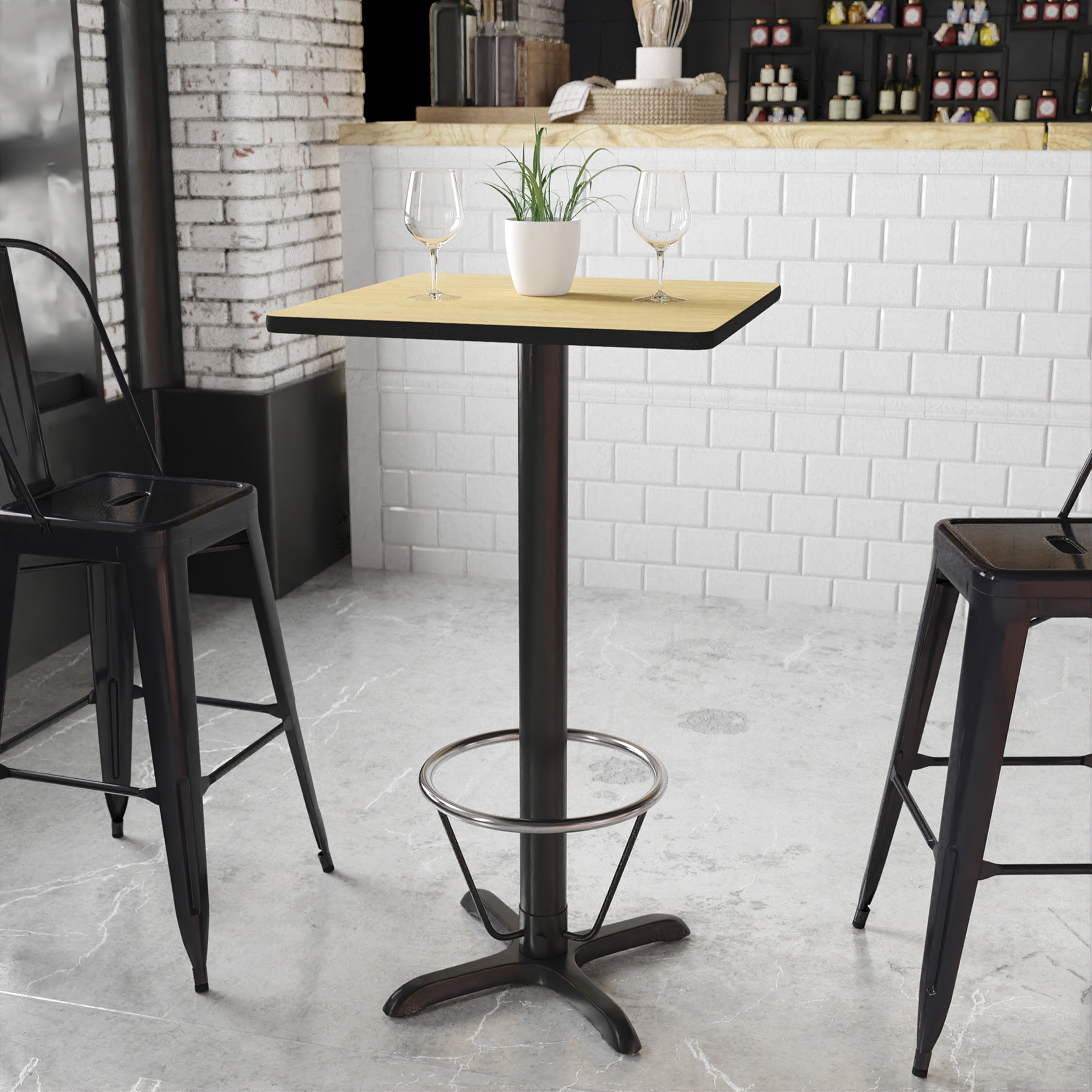 Stiles 24'' Square Natural Laminate Table Top with 22'' x 22'' Bar Height Table Base and Foot Ring