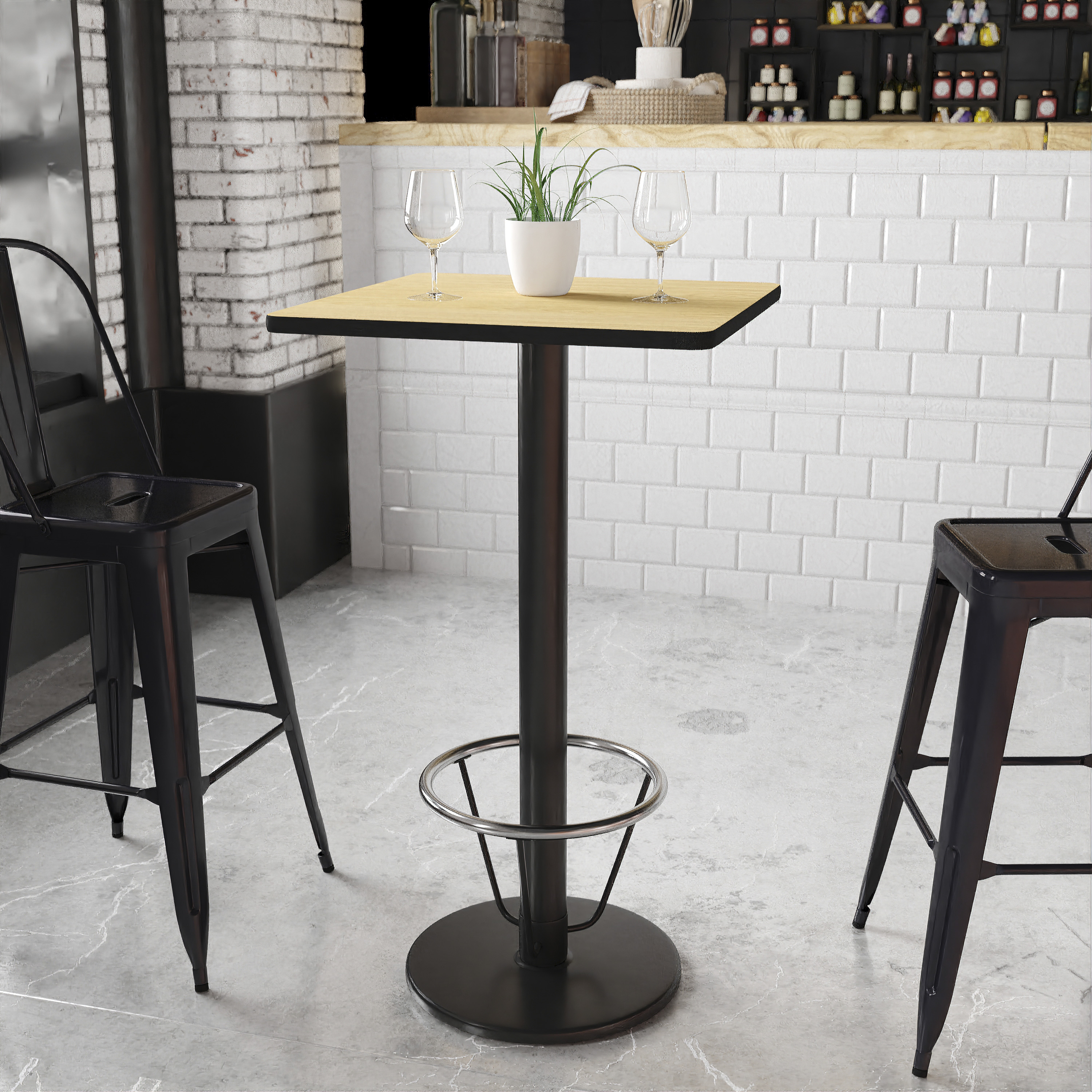 Stiles 24'' Square Natural Laminate Table Top with 18'' Round Bar Height Table Base and Foot Ring