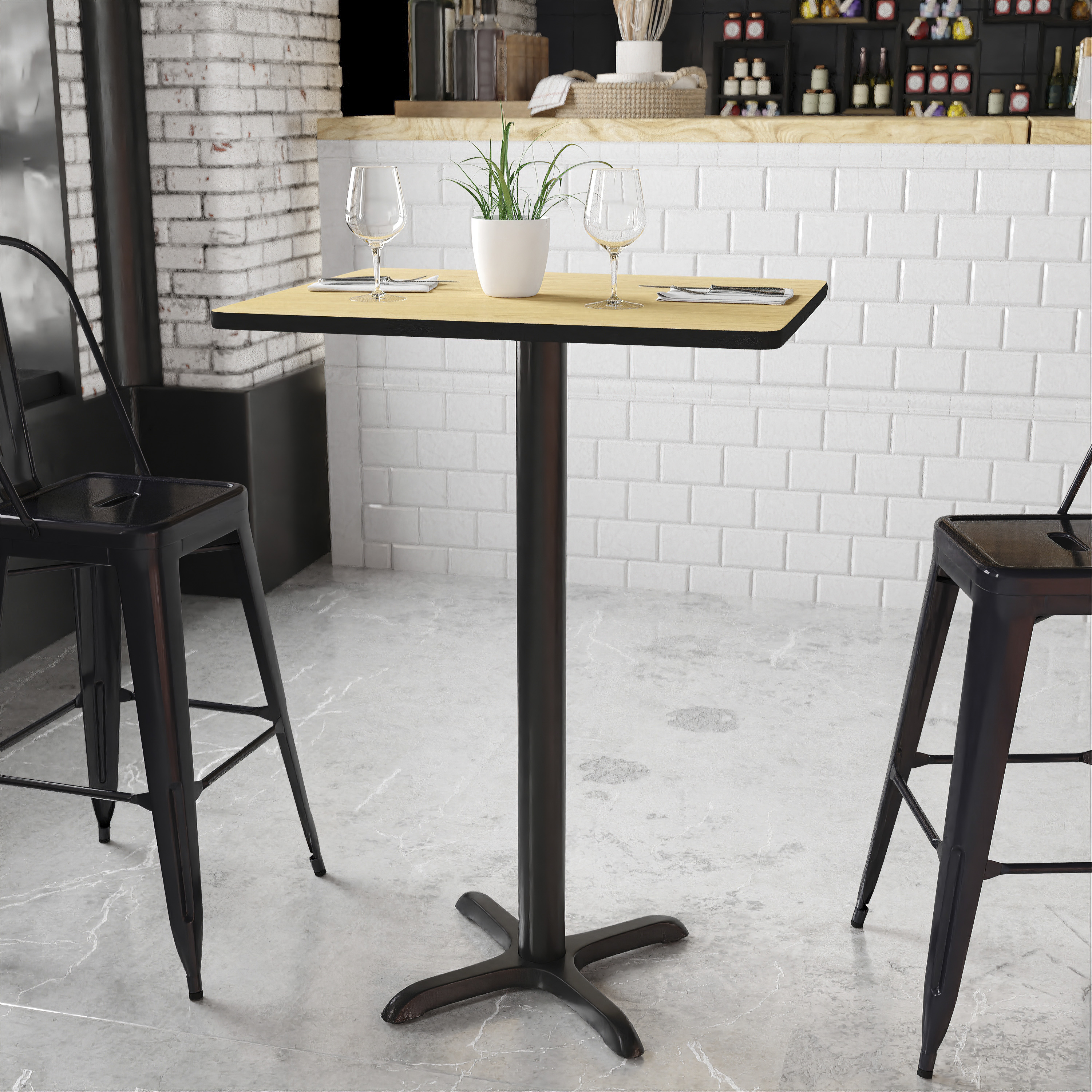 Stiles 24'' x 30'' Rectangular Natural Laminate Table Top with 22'' x 22'' Bar Height Table Base