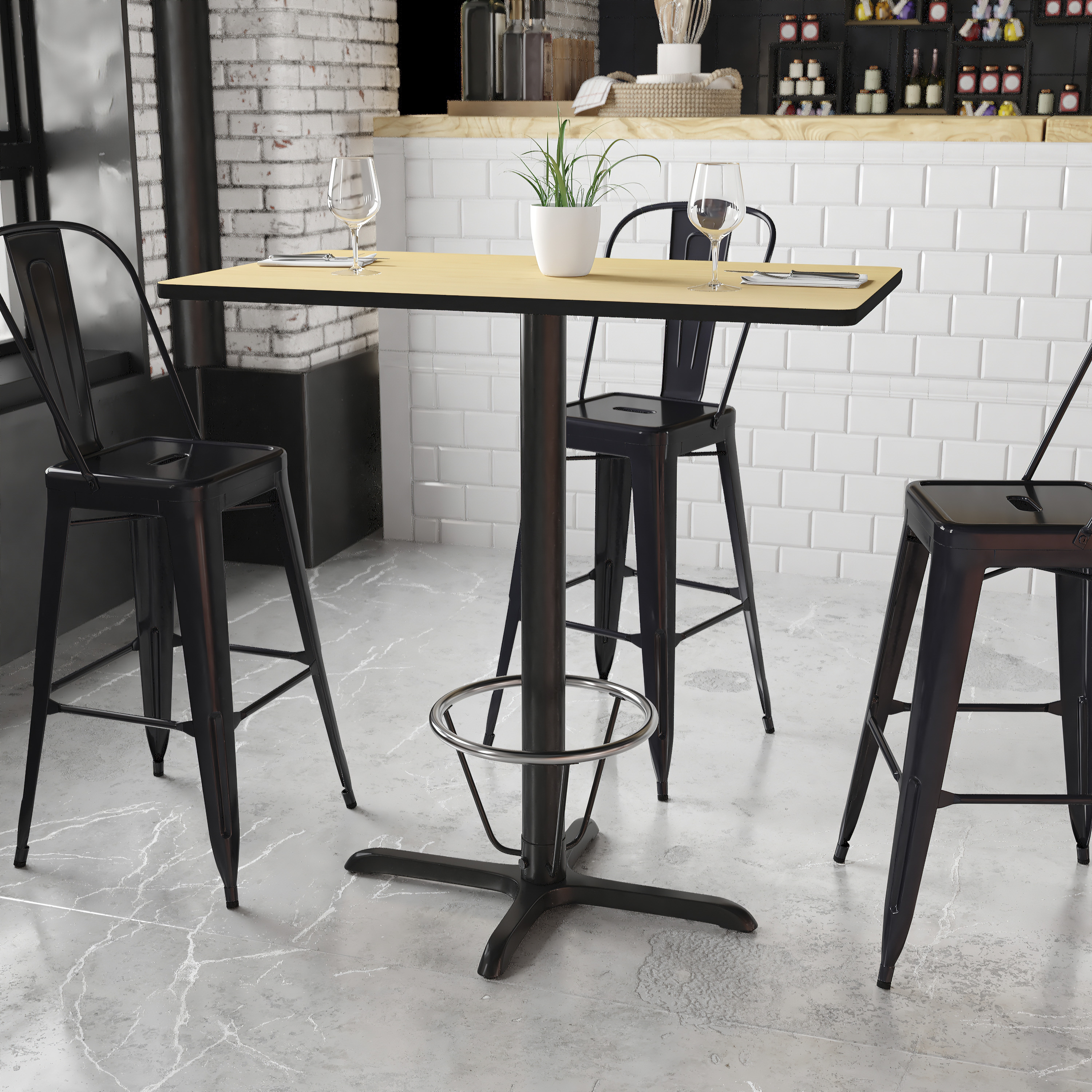 Stiles 24'' x 42'' Rectangular Natural Laminate Table Top with 23.5'' x 29.5'' Bar Height Table Base and Foot Ring
