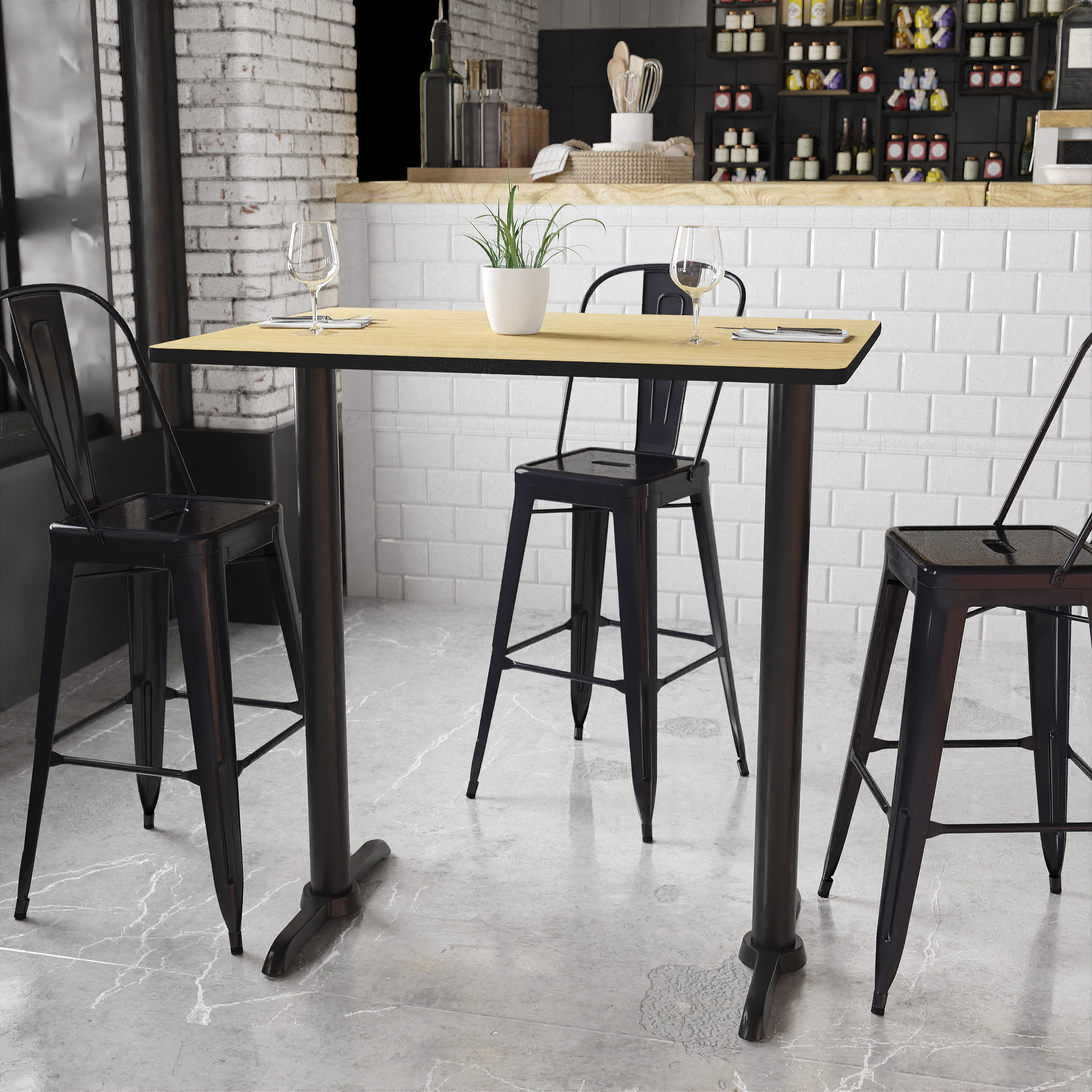 Stiles 30'' x 42'' Rectangular Natural Laminate Table Top with 5'' x 22'' Bar Height Table Bases