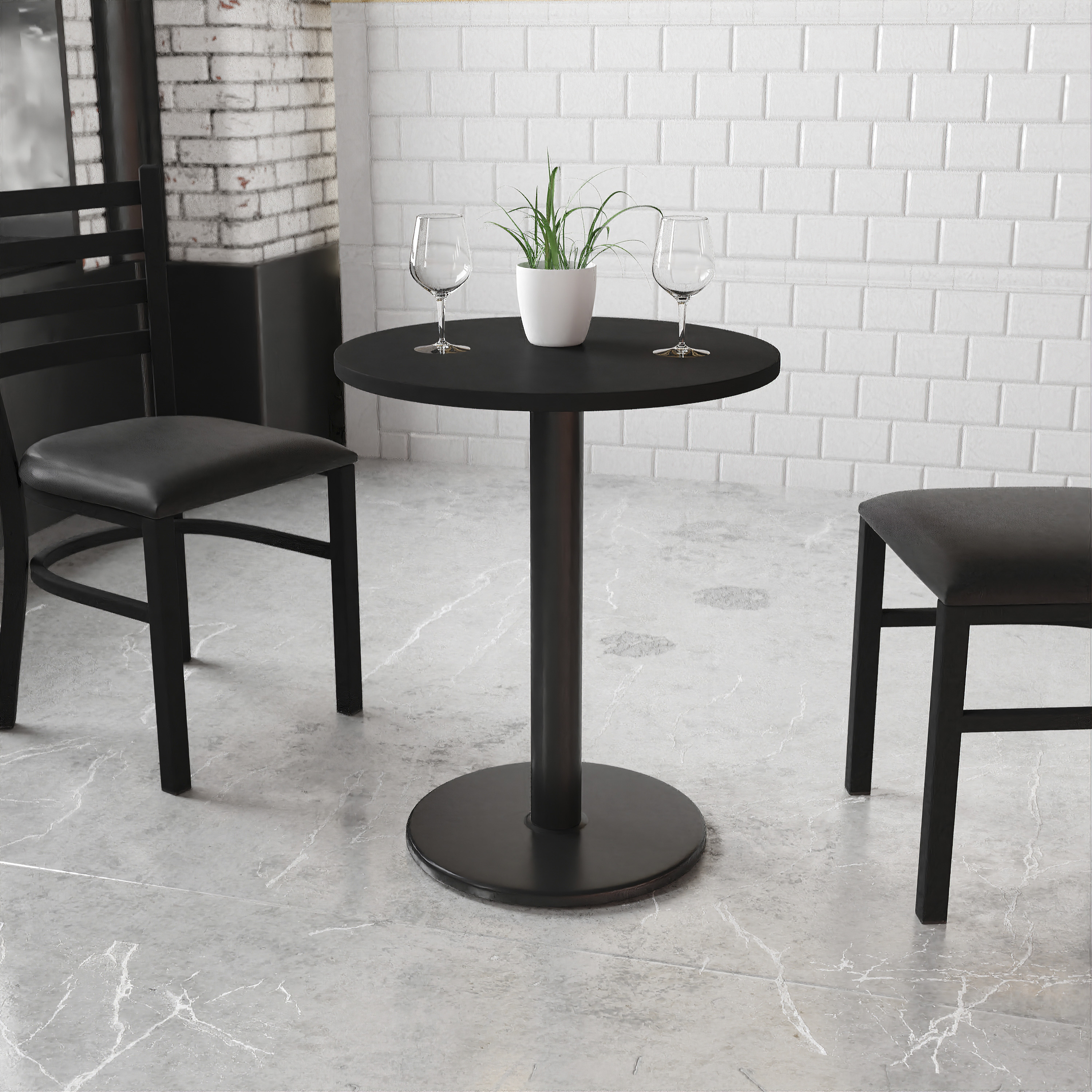 Stiles 24'' Round Black Laminate Table Top with 18'' Round Table Height Base