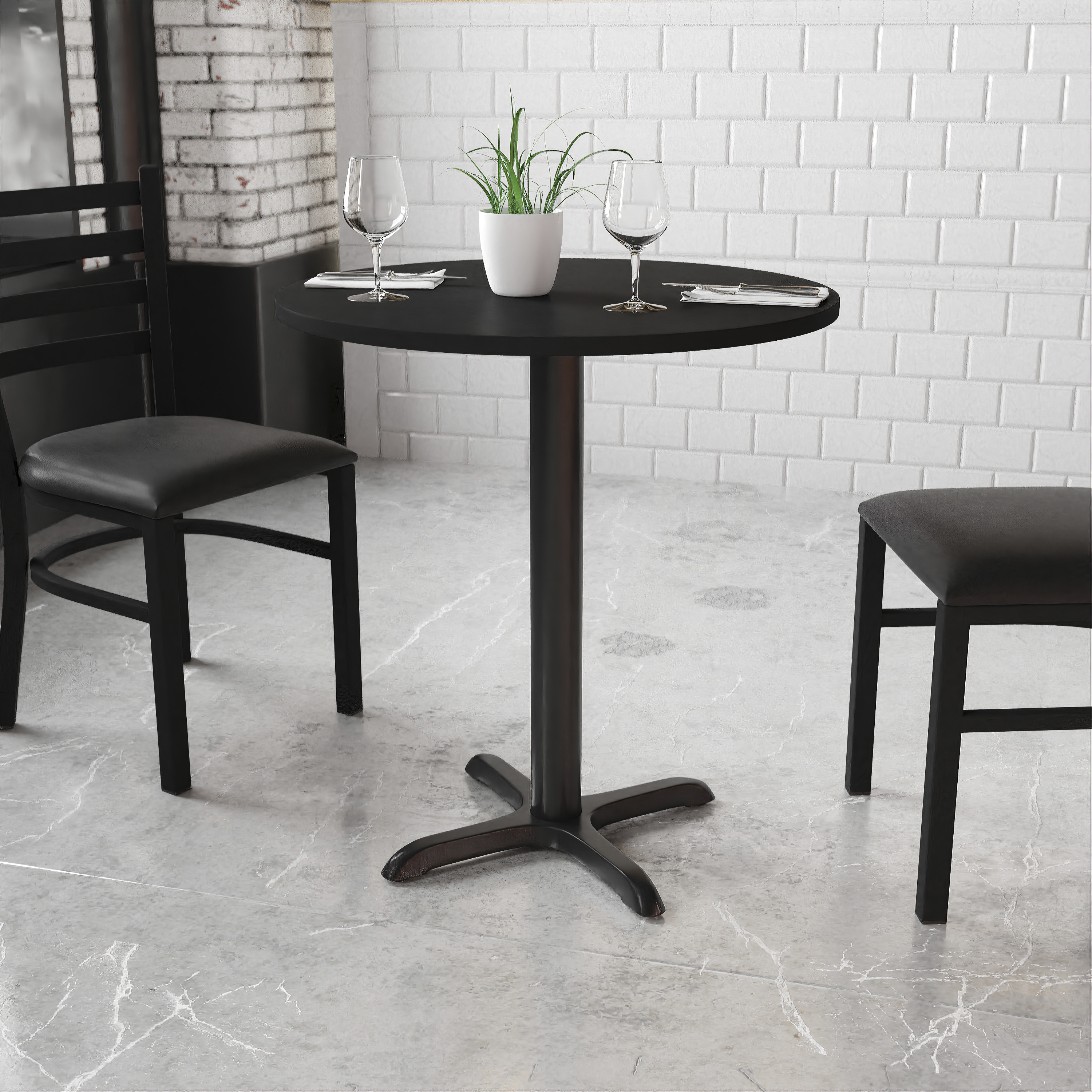 Stiles 30'' Round Black Laminate Table Top with 22'' x 22'' Table Height Base