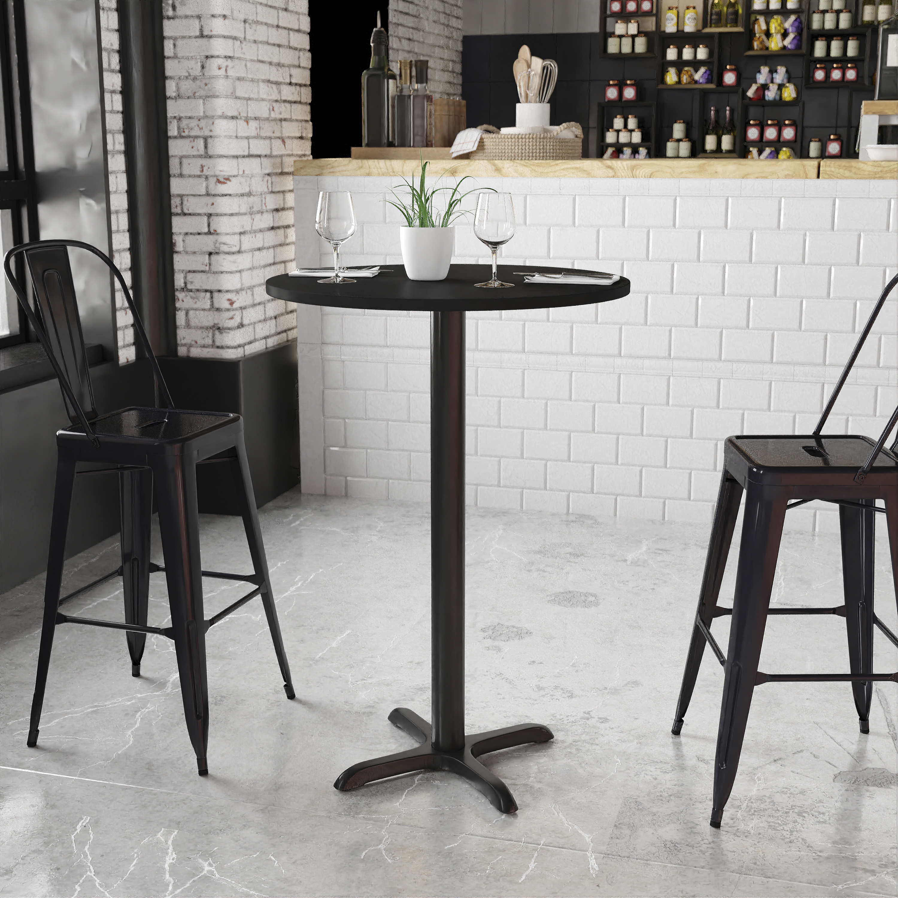 Stiles 30'' Round Black Laminate Table Top with 22'' x 22'' Bar Height Table Base