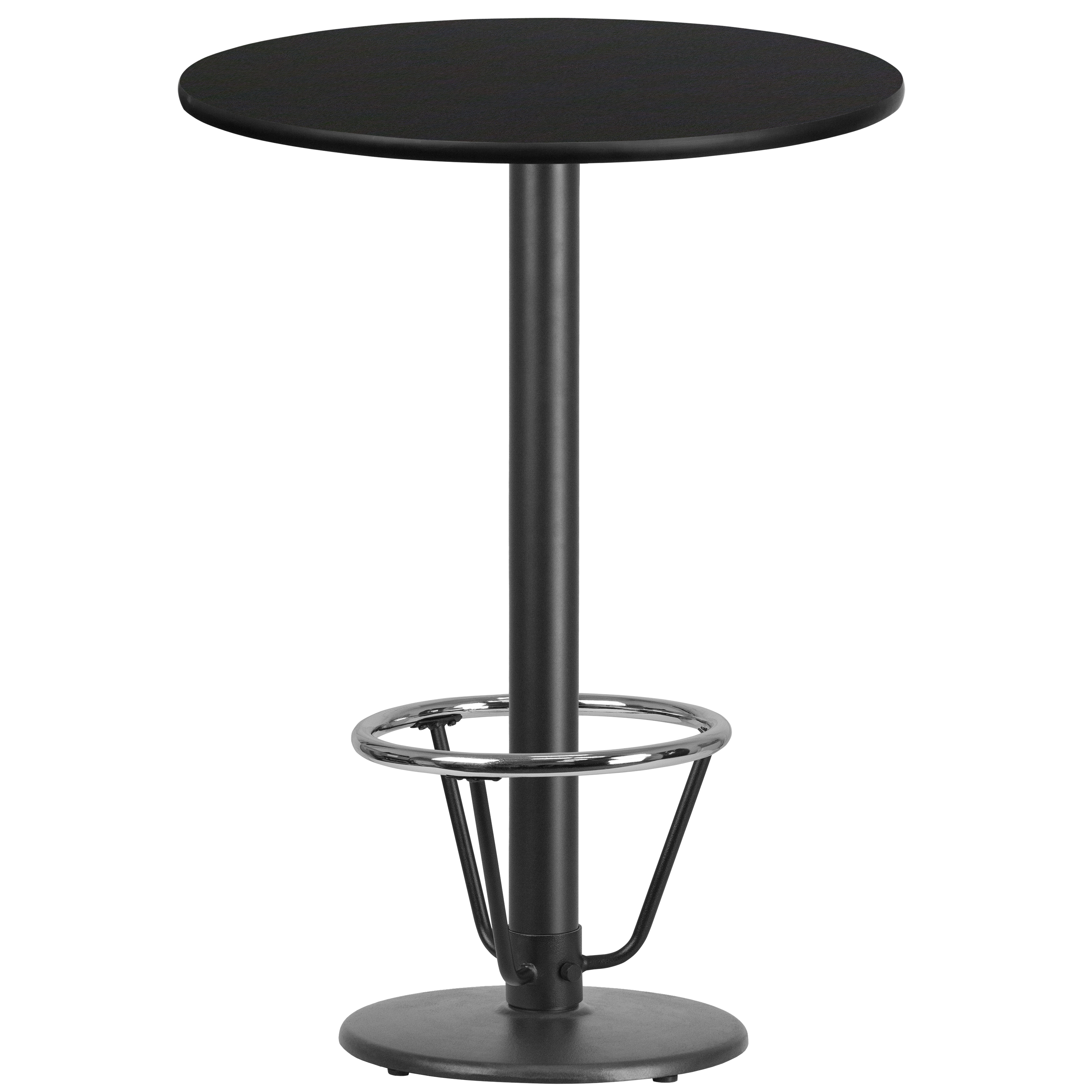 Stiles 30'' Round Black Laminate Table Top with 18'' Round Bar Height Table Base and Foot Ring
