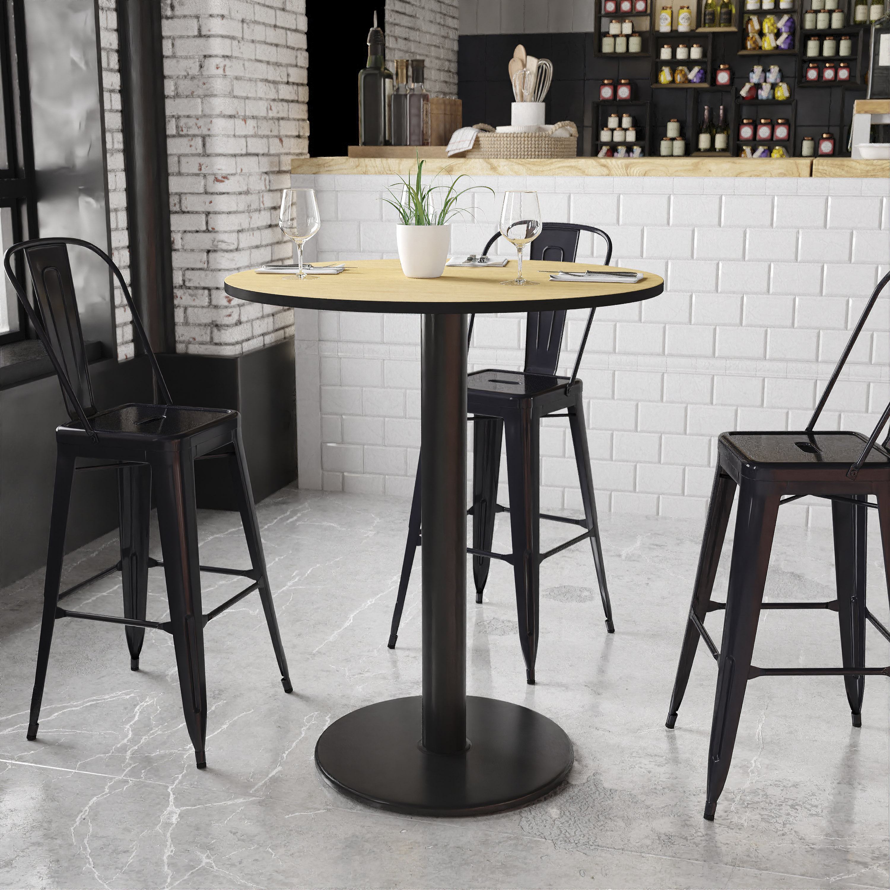 Stiles 36'' Round Natural Laminate Table Top with 24'' Round Bar Height Table Base