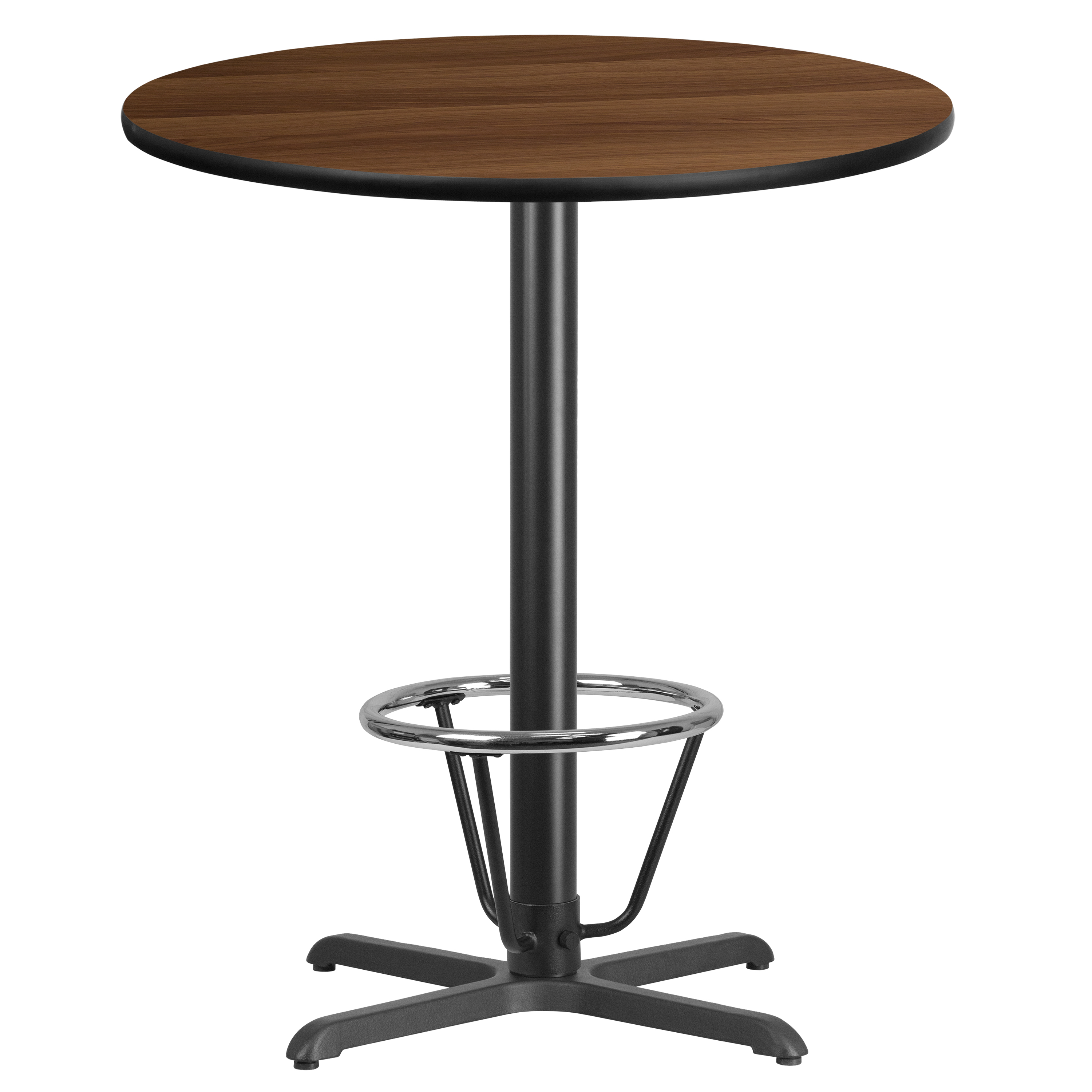 Stiles 36'' Round Walnut Laminate Table Top with 30'' x 30'' Bar Height Table Base and Foot Ring