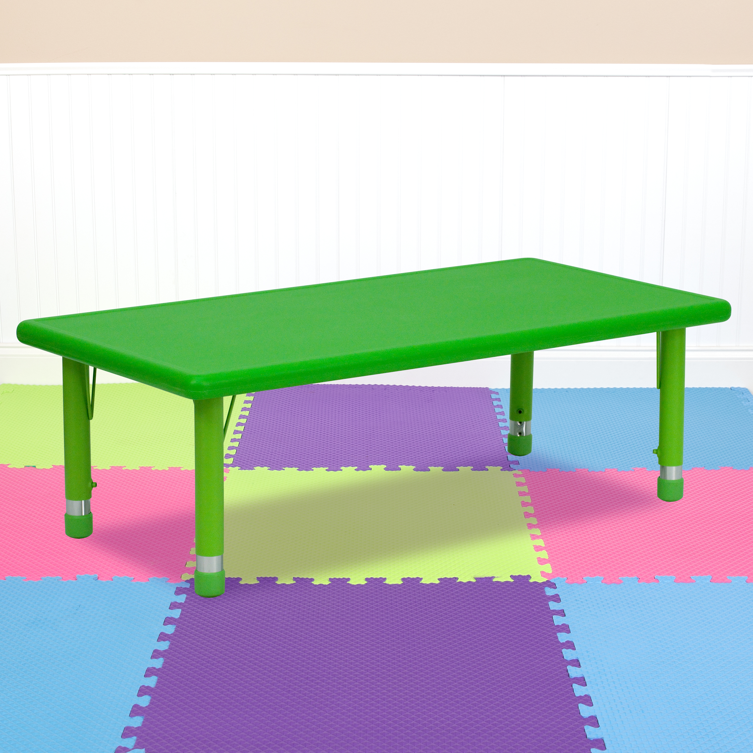 Wren 24''W x 48''L Rectangular Green Plastic Height Adjustable Activity Table