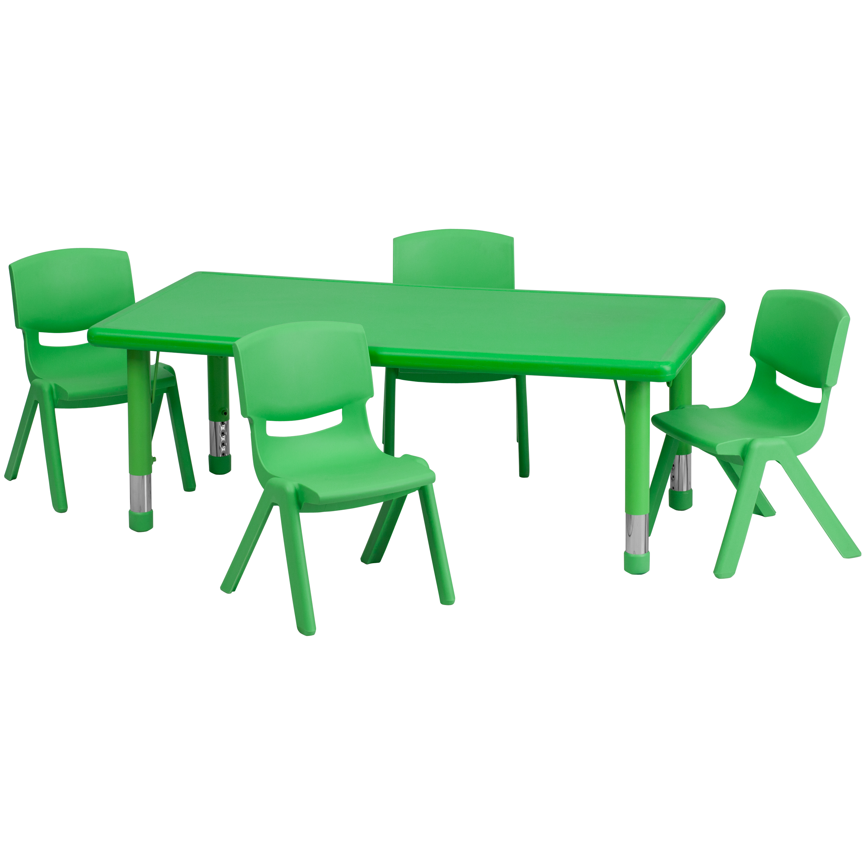 Emmy 24''W x 48''L Rectangular Green Plastic Height Adjustable Activity Table Set with 4 Chairs