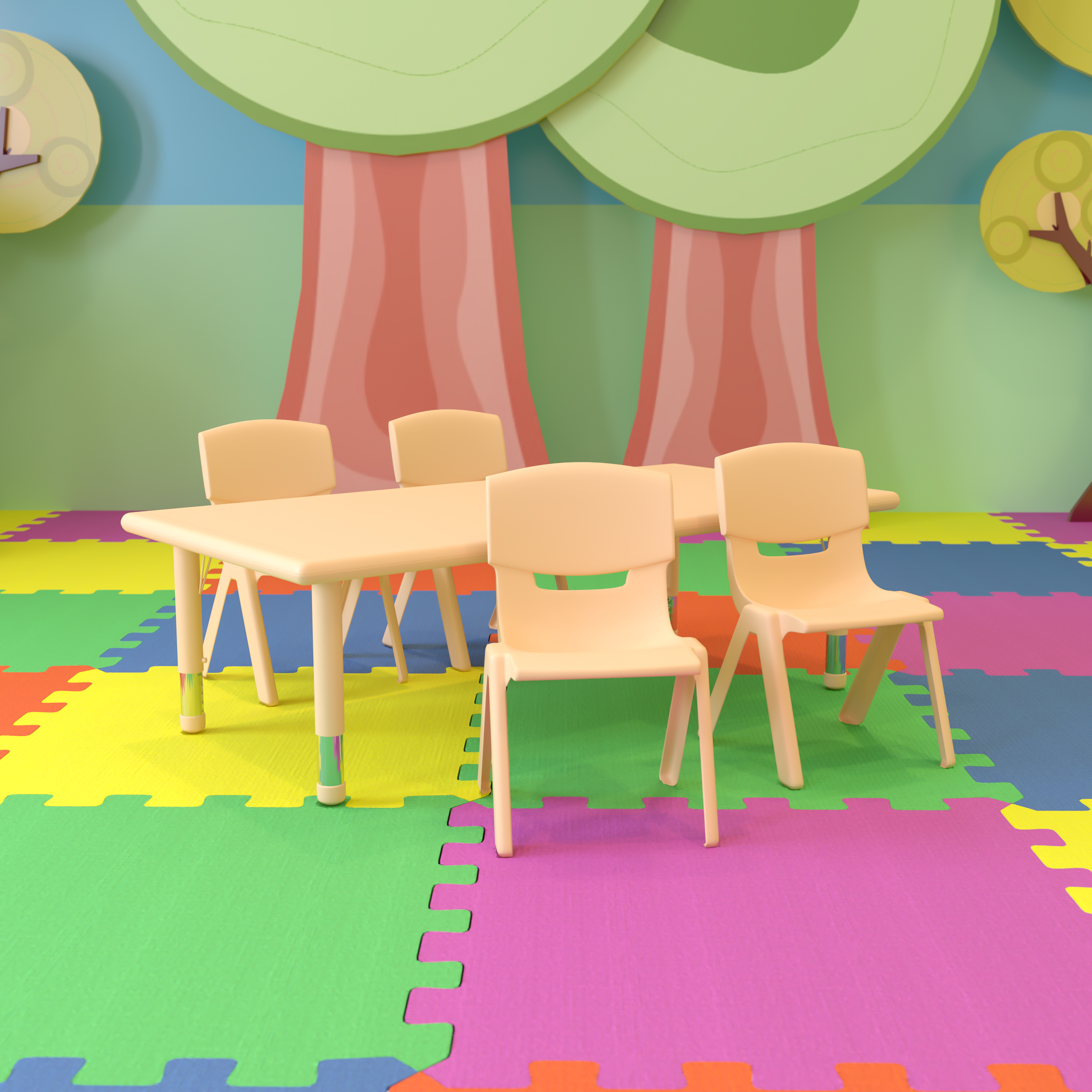 Emmy 24"W x 48"L Rectangular Natural Plastic Height Adjustable Activity Table Set with 4 Chairs