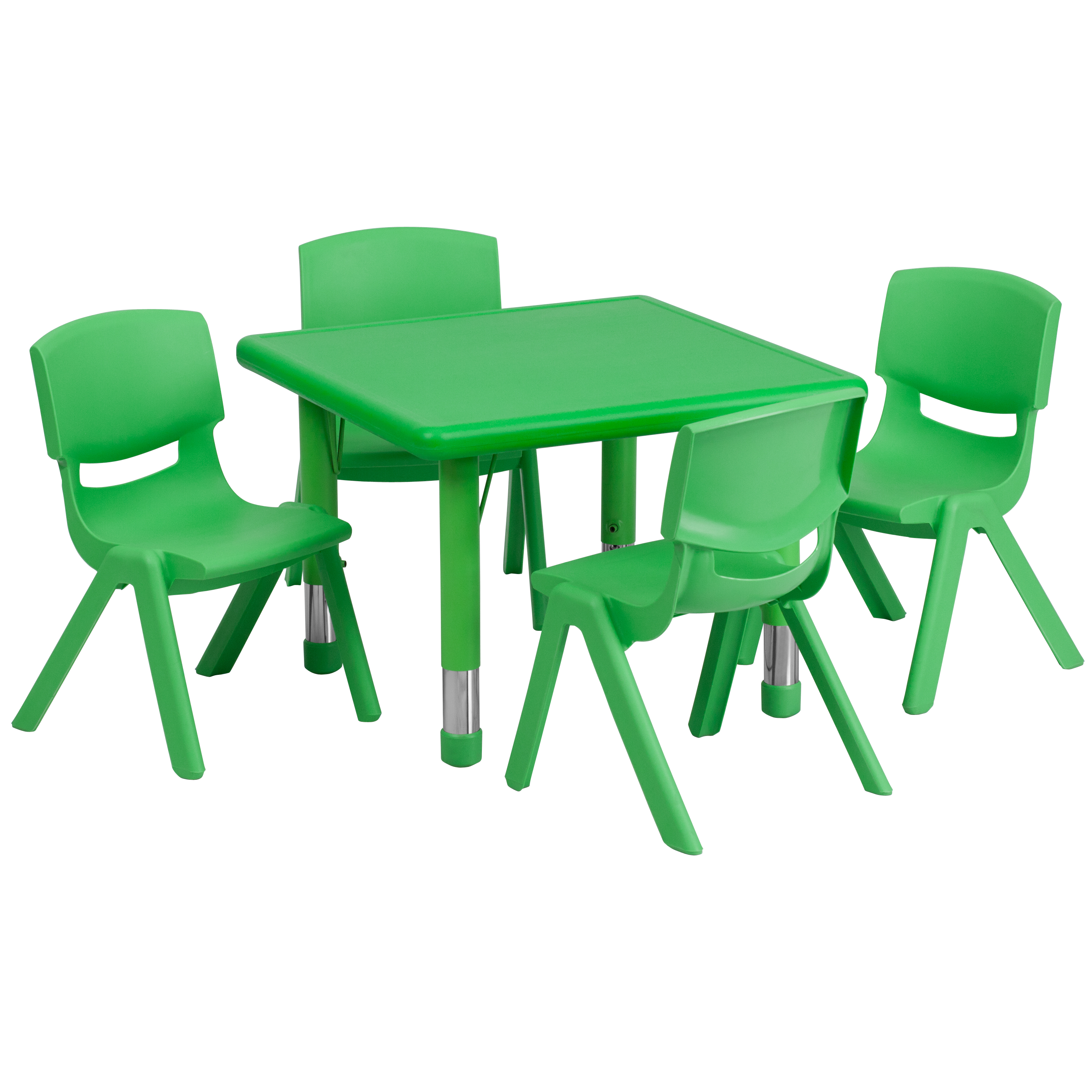 Emmy 24'' Square Green Plastic Height Adjustable Activity Table Set with 4 Chairs