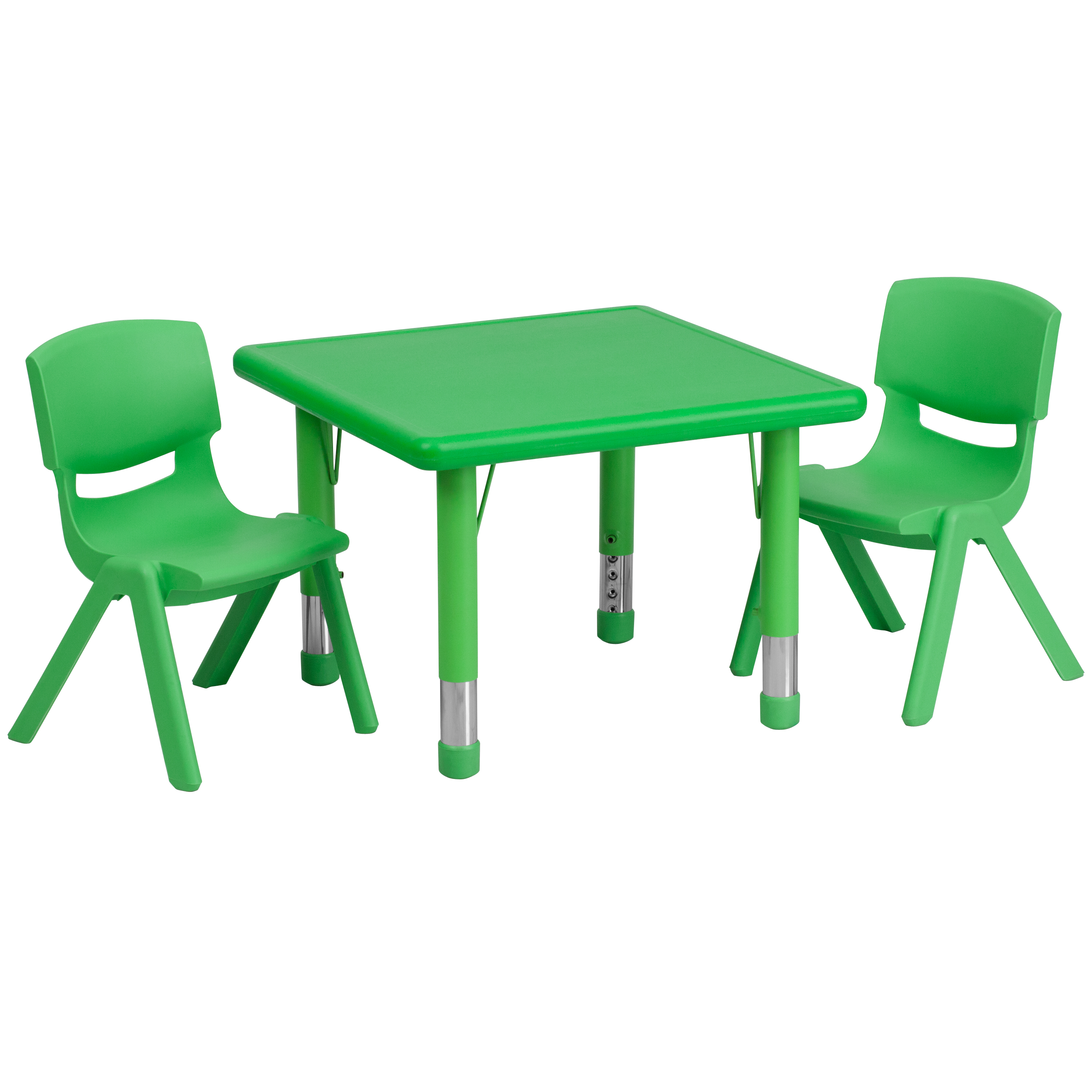 Emmy 24'' Square Green Plastic Height Adjustable Activity Table Set with 2 Chairs