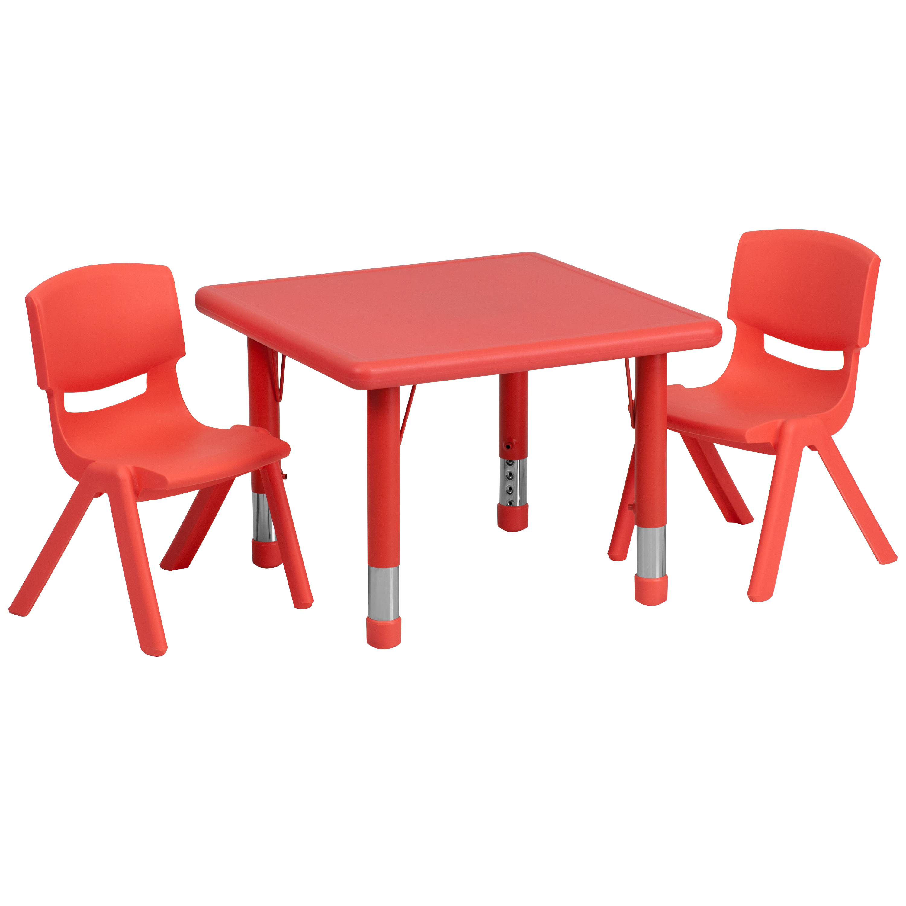Emmy 24'' Square Red Plastic Height Adjustable Activity Table Set with 2 Chairs