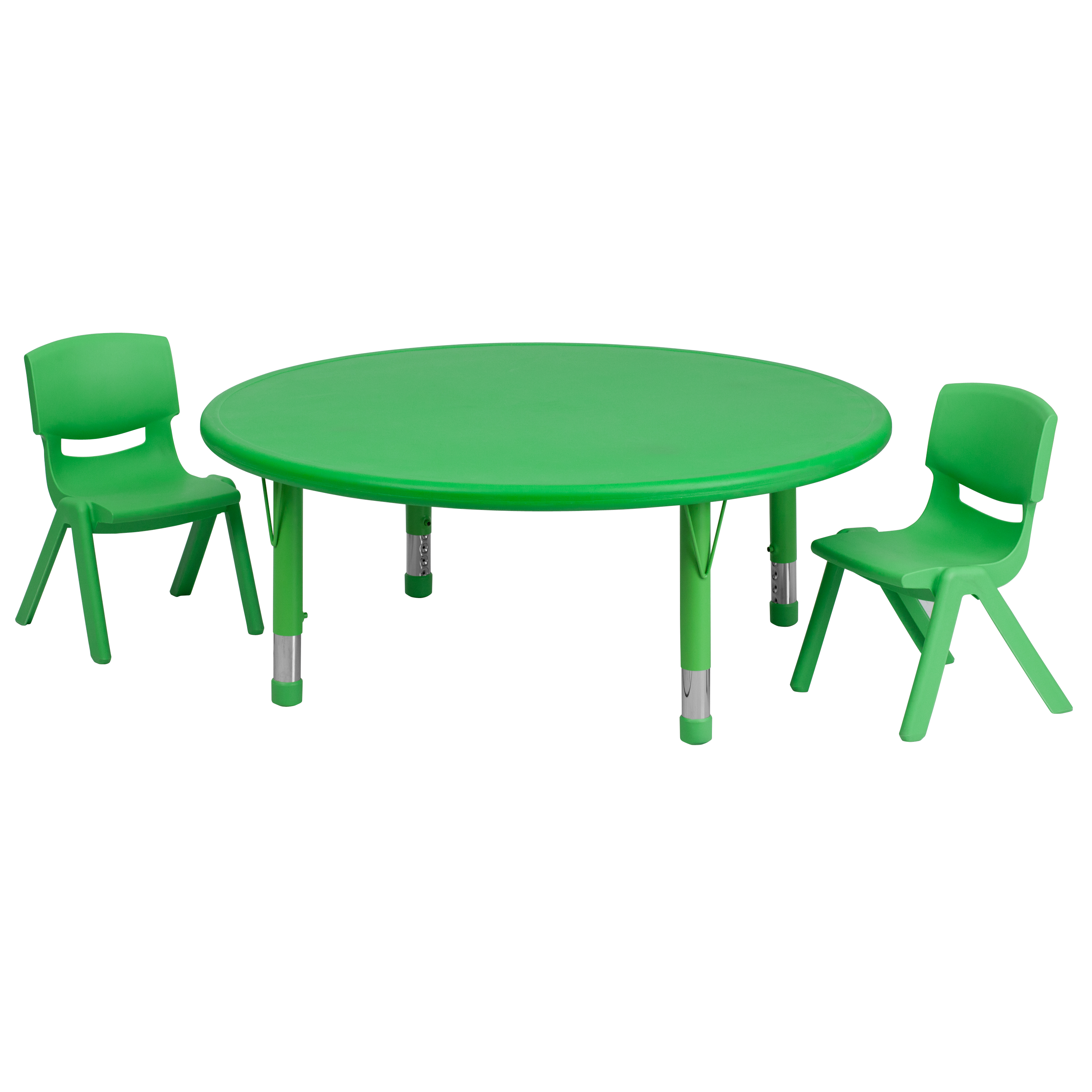Emmy 45'' Round Green Plastic Height Adjustable Activity Table Set with 2 Chairs