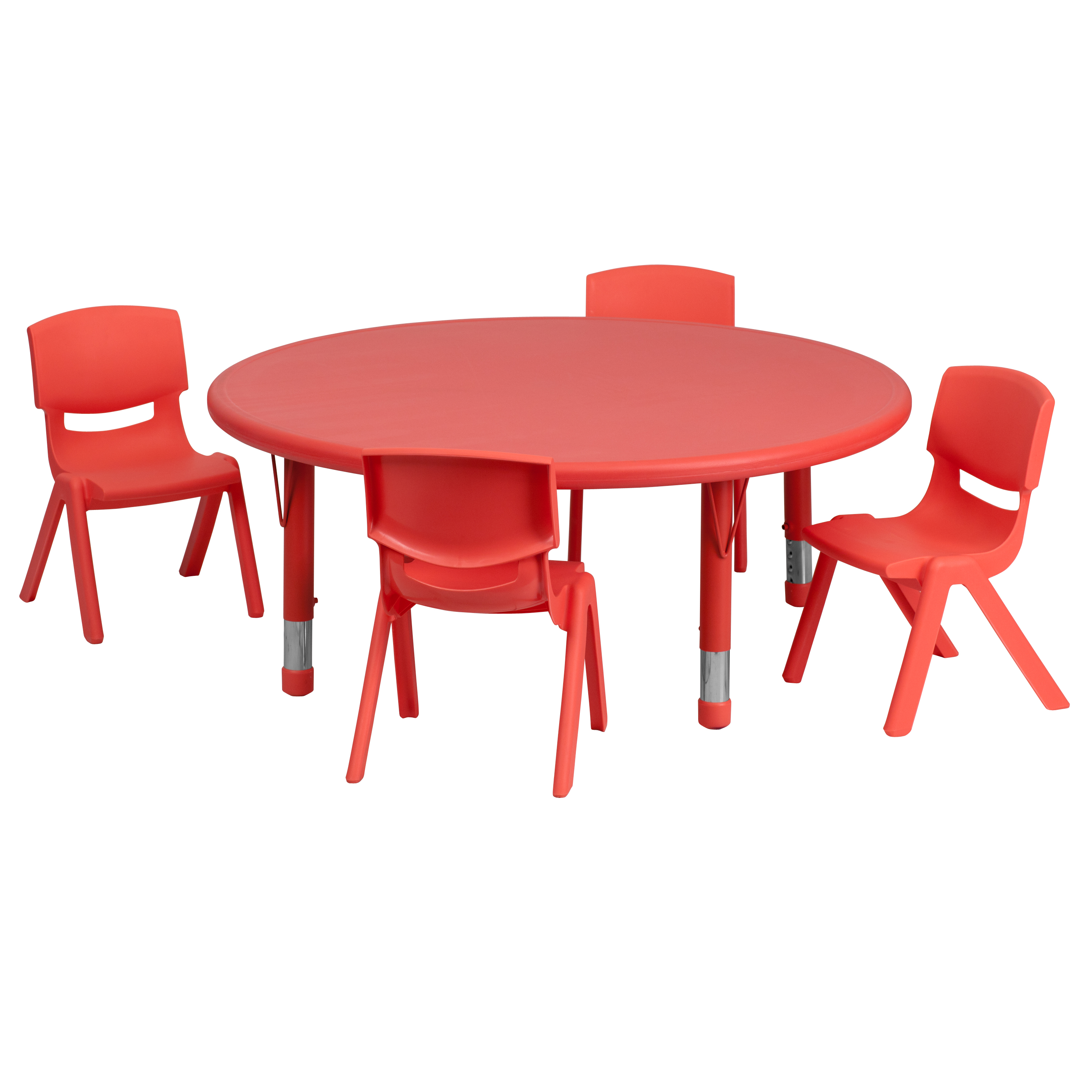 Emmy 45'' Round Red Plastic Height Adjustable Activity Table Set with 4 Chairs