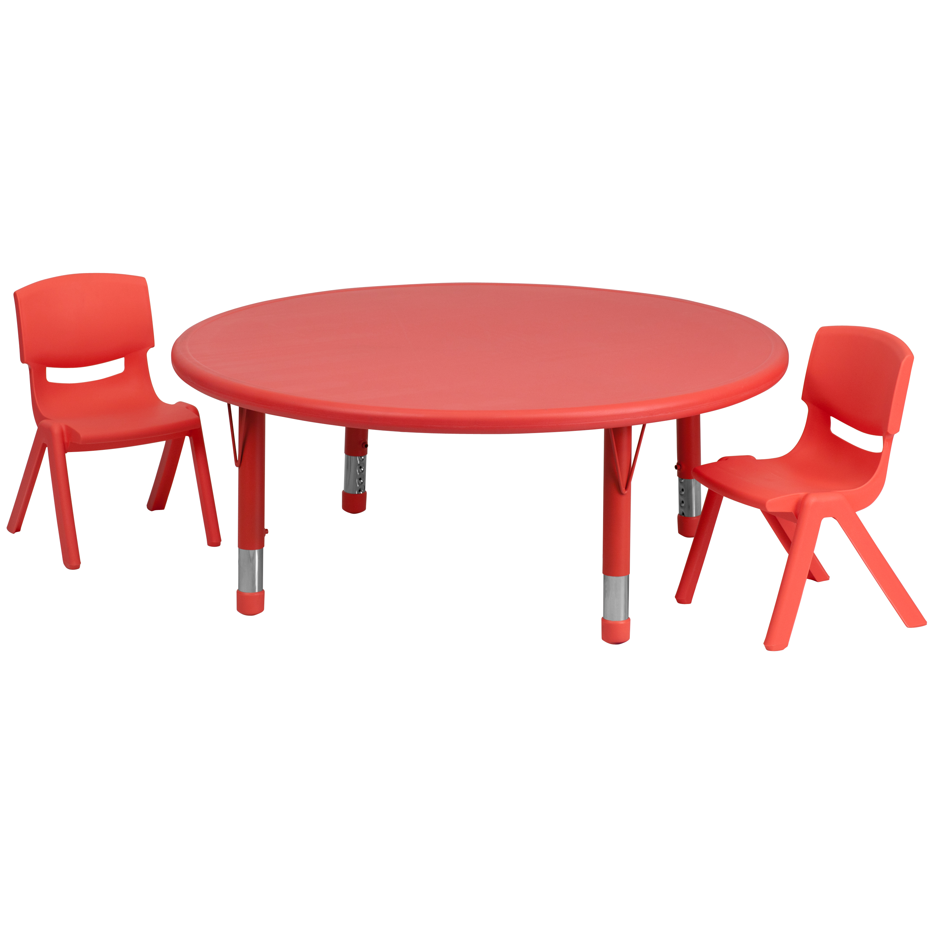 Emmy 45'' Round Red Plastic Height Adjustable Activity Table Set with 2 Chairs