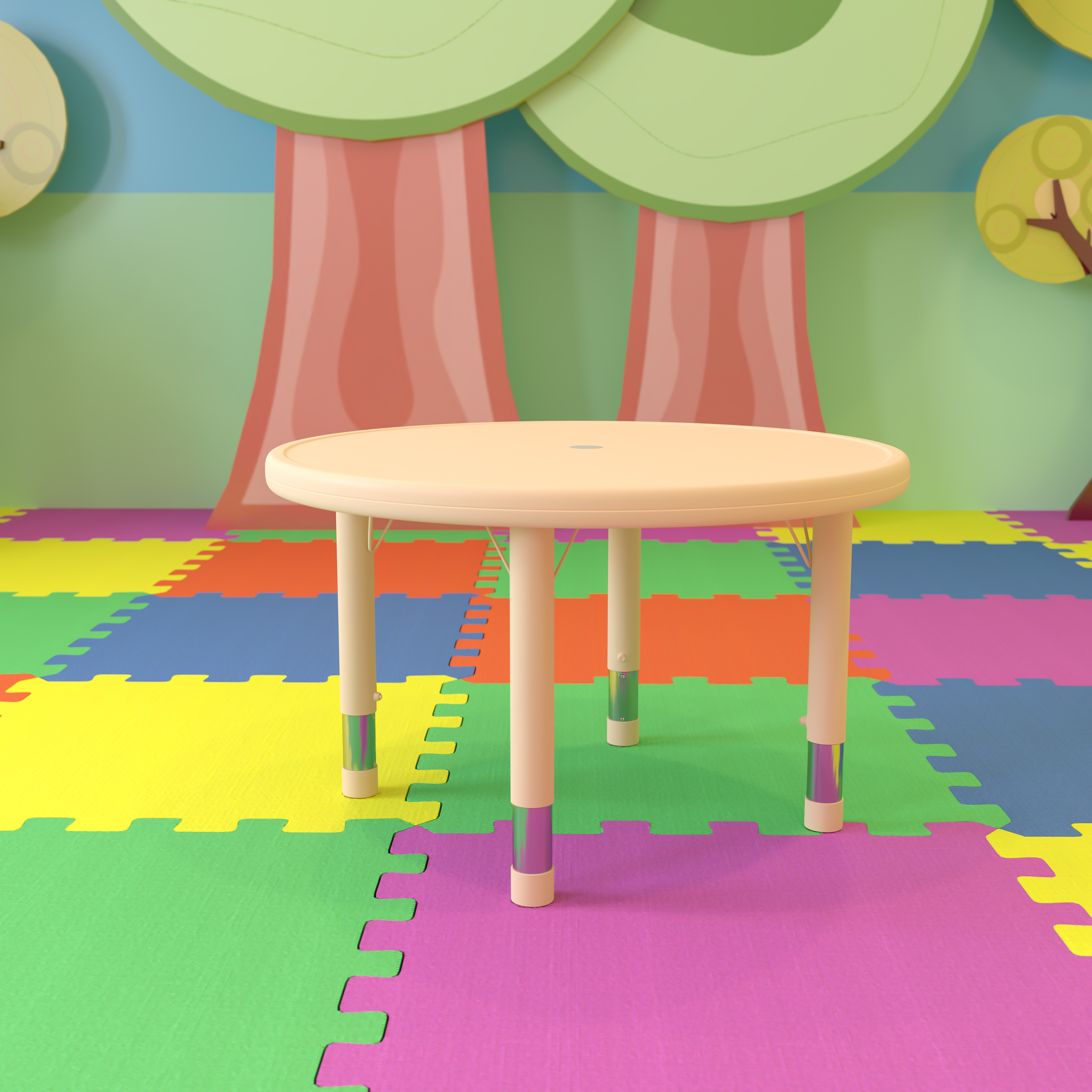 Wren 33" Round Natural Plastic Height Adjustable Activity Table