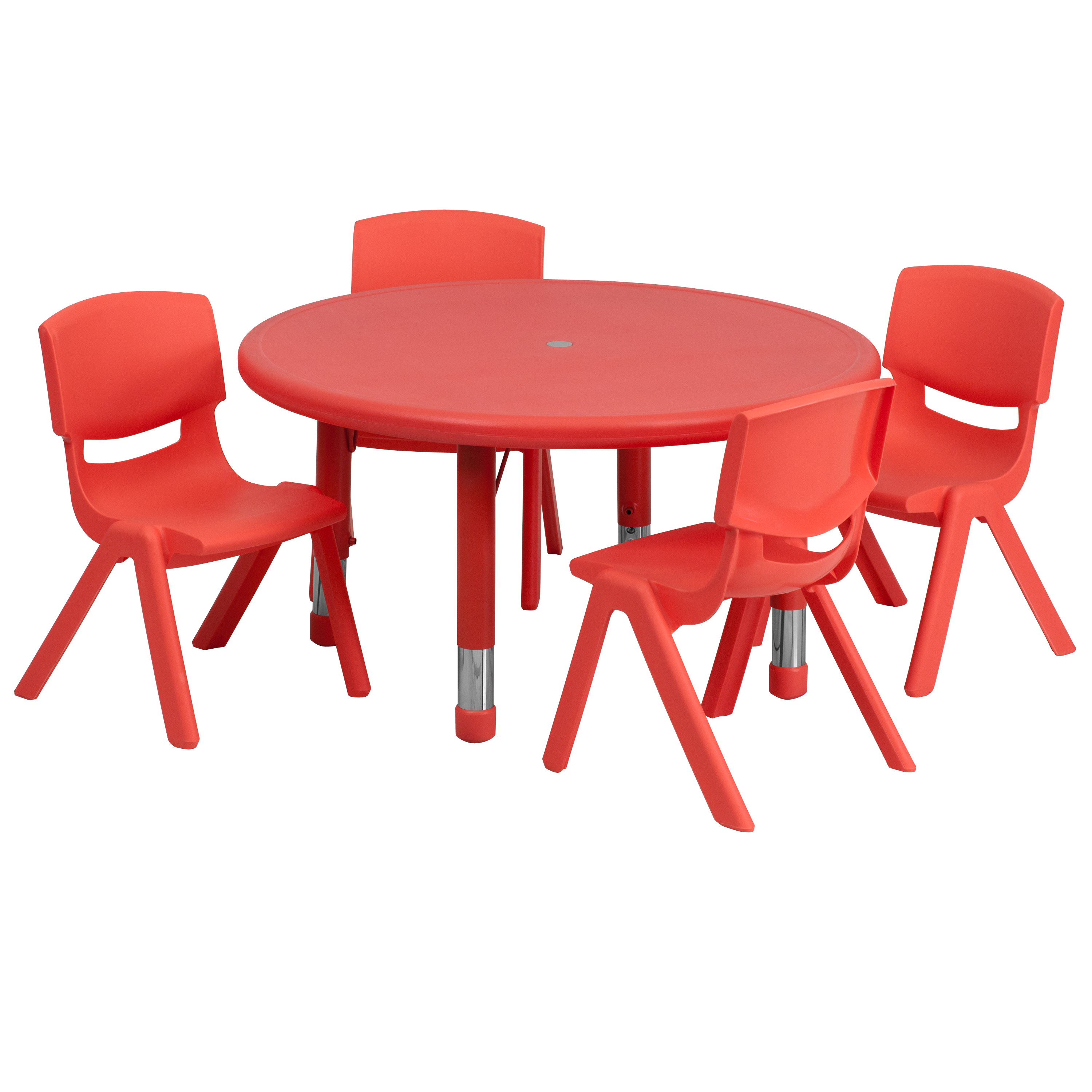 Emmy 33'' Round Red Plastic Height Adjustable Activity Table Set with 4 Chairs