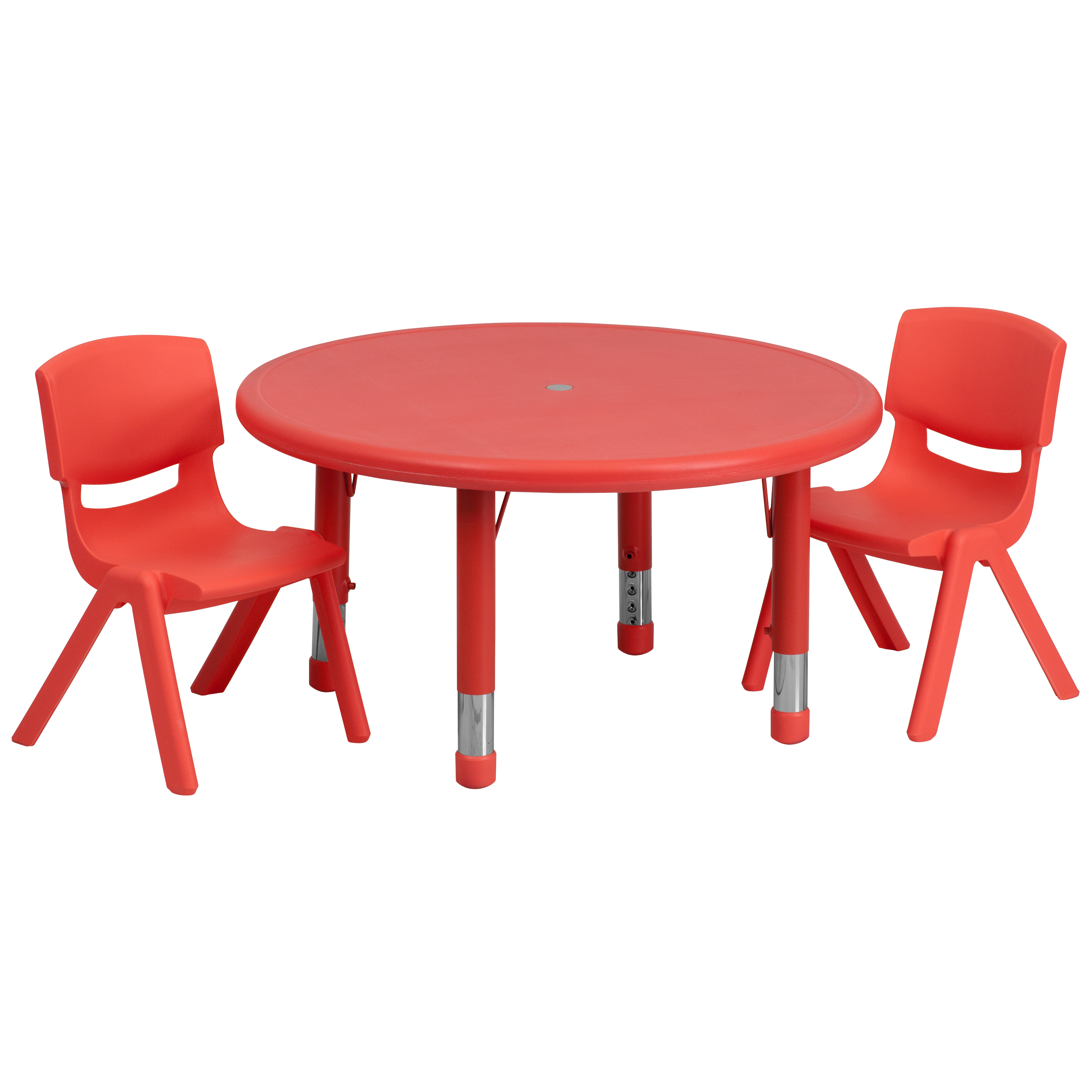 Emmy 33'' Round Red Plastic Height Adjustable Activity Table Set with 2 Chairs